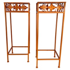 Pair of Plant Stands, Powder-Coated Orange