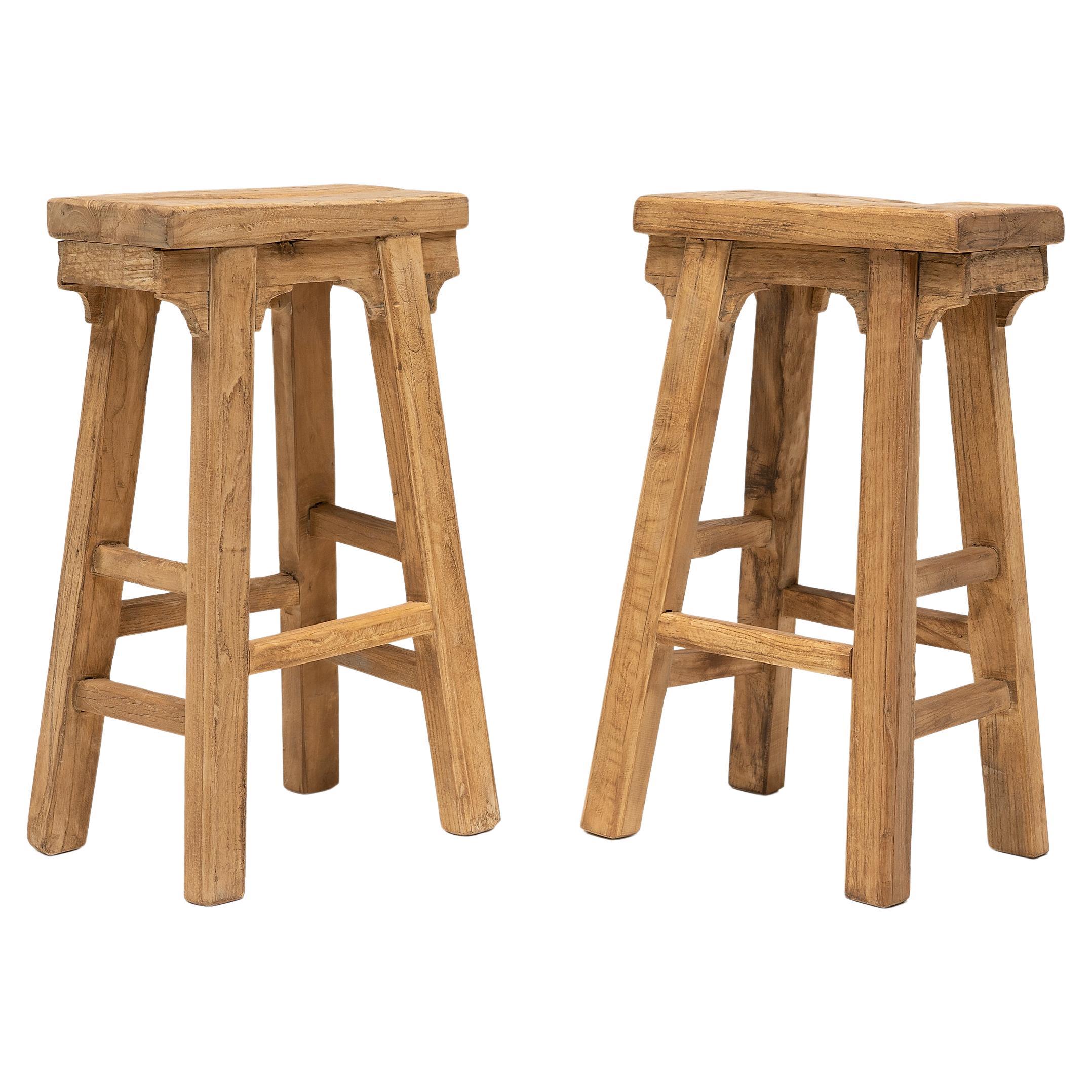 Pair of Tall Provincial Chinese Stools For Sale