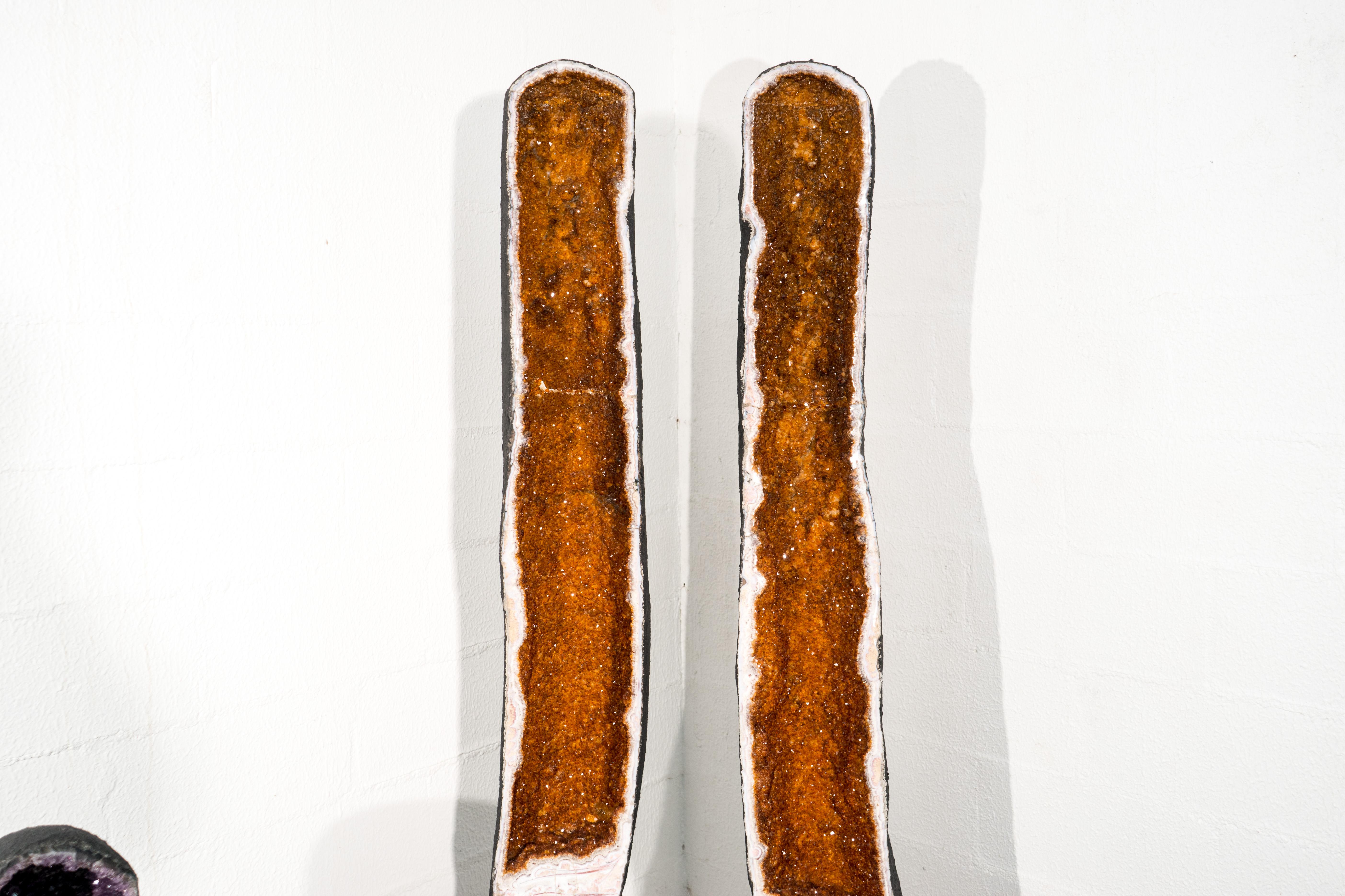 Pair of Tall, Rare Double-Chambered Citrine Geodes, 6.3 Ft. Tall, Golden Orange For Sale 4