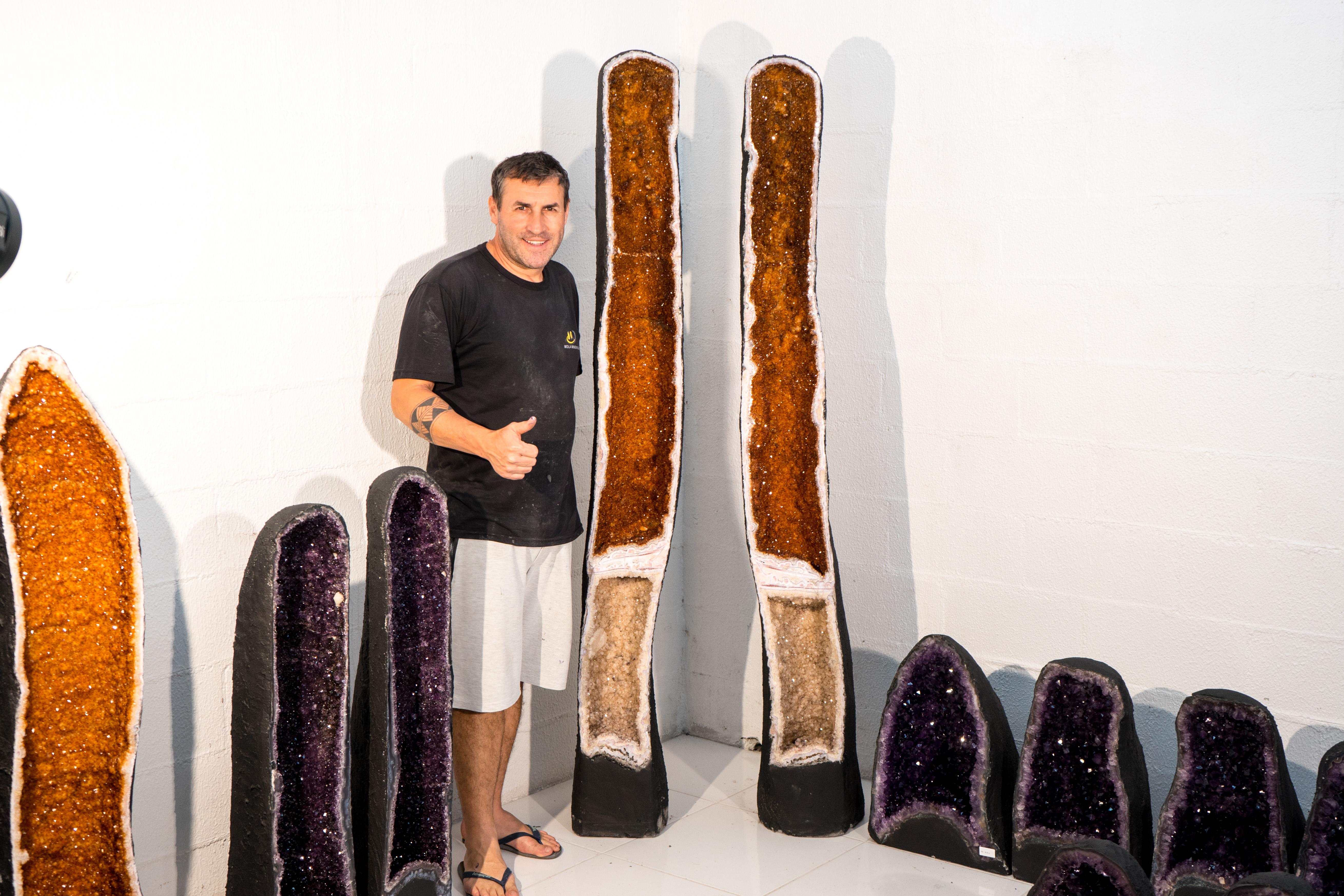 Pair of Tall, Rare Double-Chambered Citrine Geodes, 6.3 Ft. Tall, Golden Orange For Sale 5