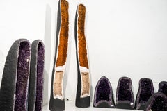 Pair of Tall, Rare Double-Chambered Citrine Geodes, 6.3 Ft. Tall, Golden Orange