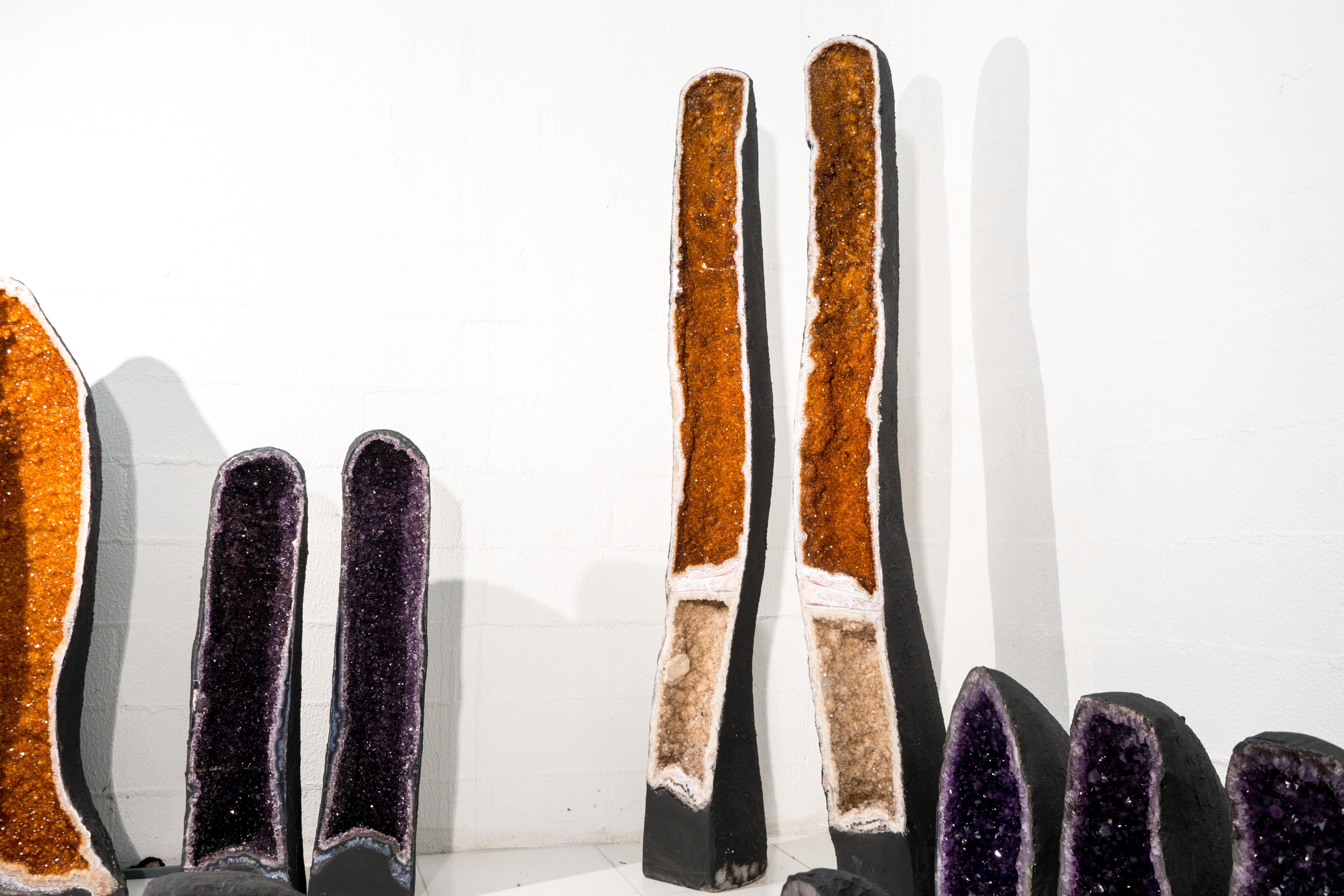 Pair of Tall, Rare Double-Chambered Citrine Geodes, 6.3 Ft. Tall, Golden Orange In New Condition For Sale In Ametista Do Sul, BR