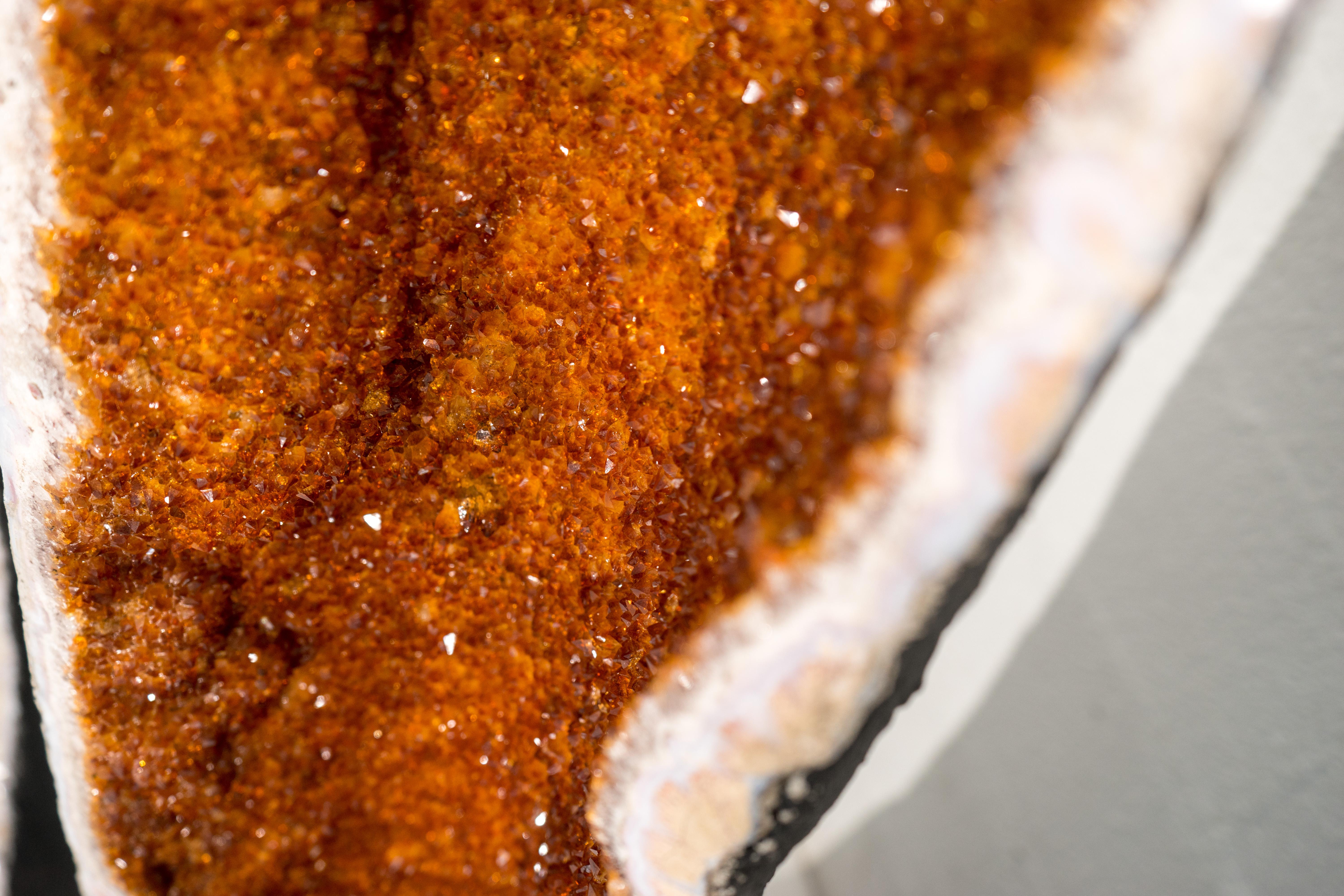 Crystal Pair of Tall, Rare Double-Chambered Citrine Geodes, 6.3 Ft. Tall, Golden Orange For Sale