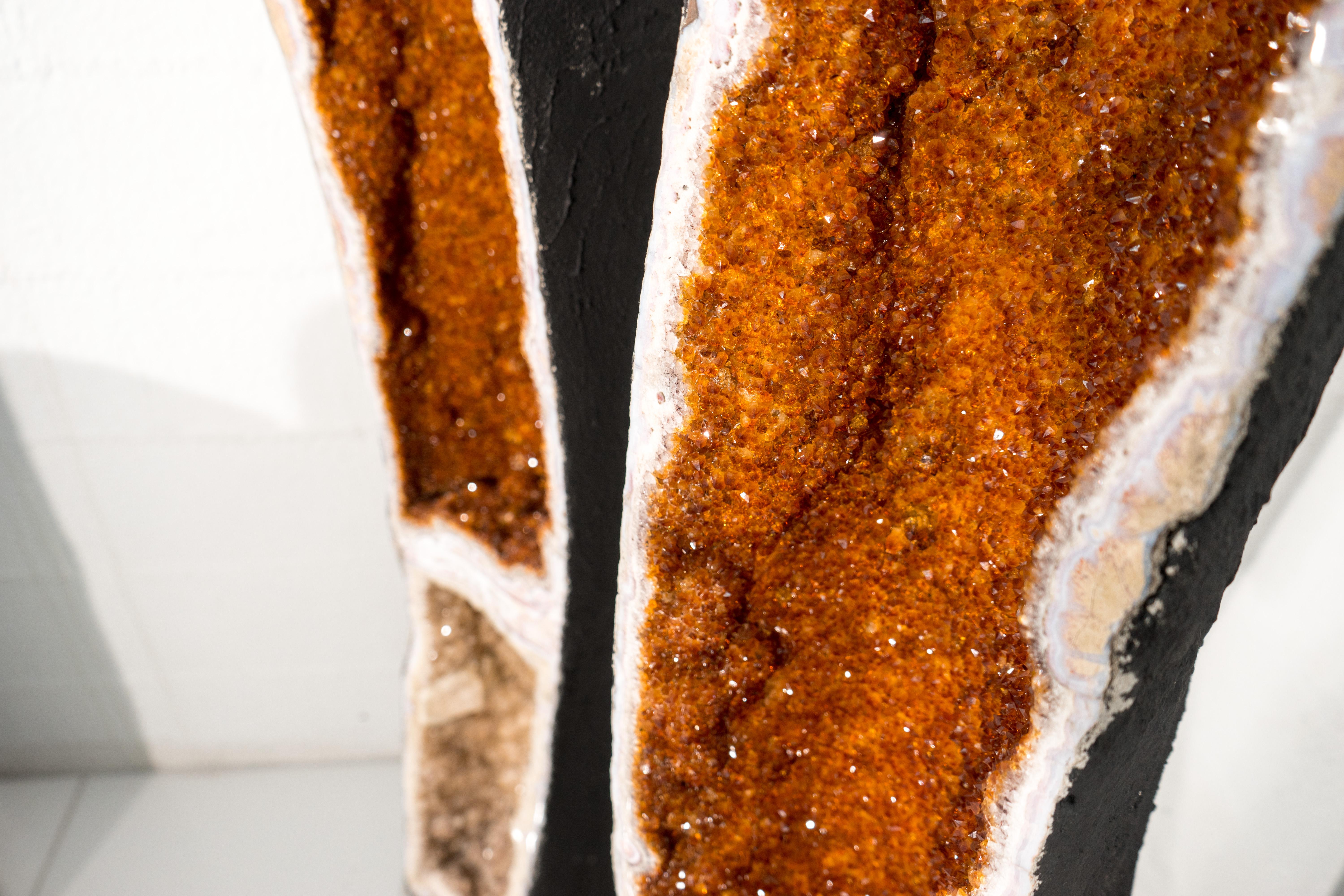 Pair of Tall, Rare Double-Chambered Citrine Geodes, 6.3 Ft. Tall, Golden Orange For Sale 2
