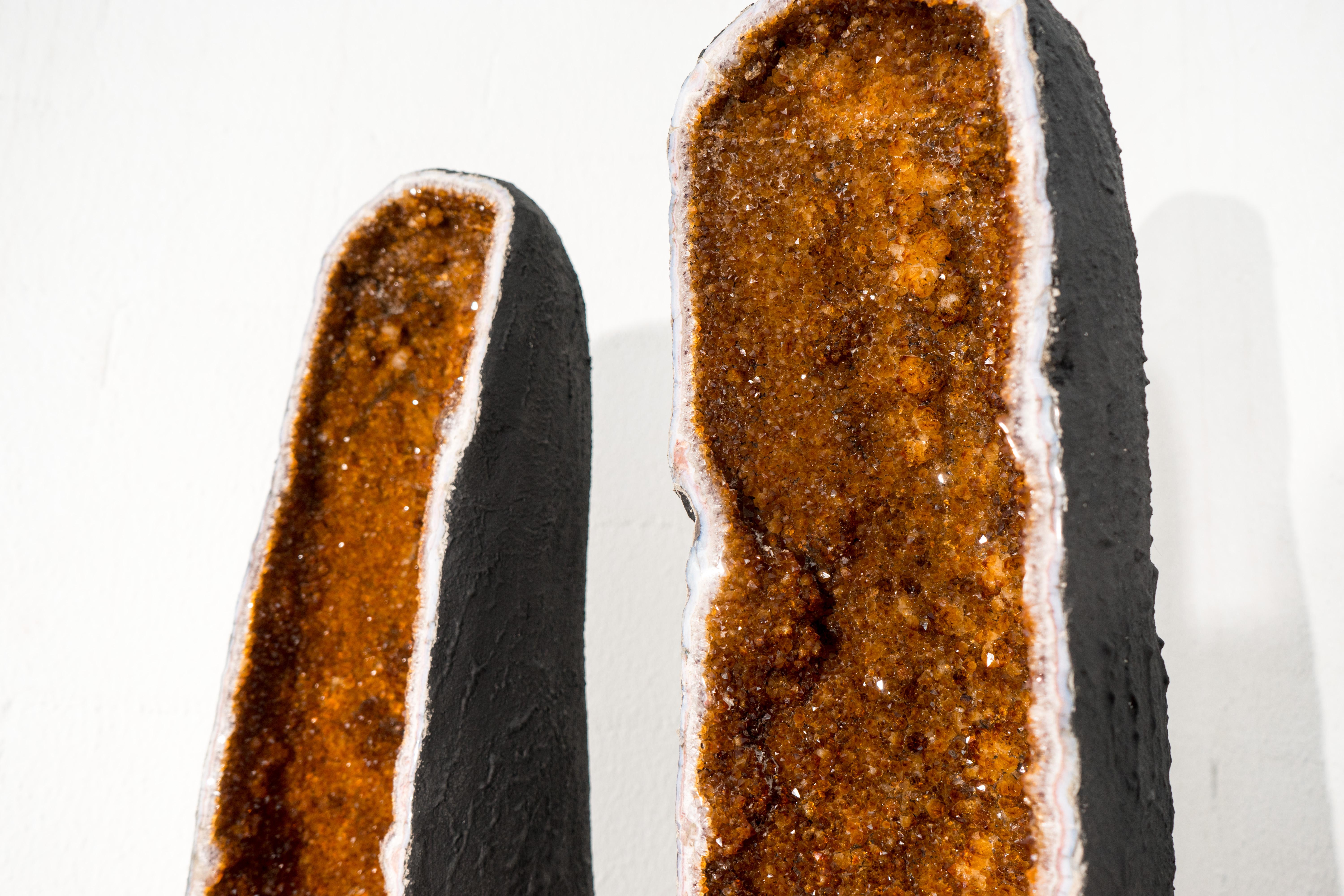 Pair of Tall, Rare Double-Chambered Citrine Geodes, 6.3 Ft. Tall, Golden Orange For Sale 3