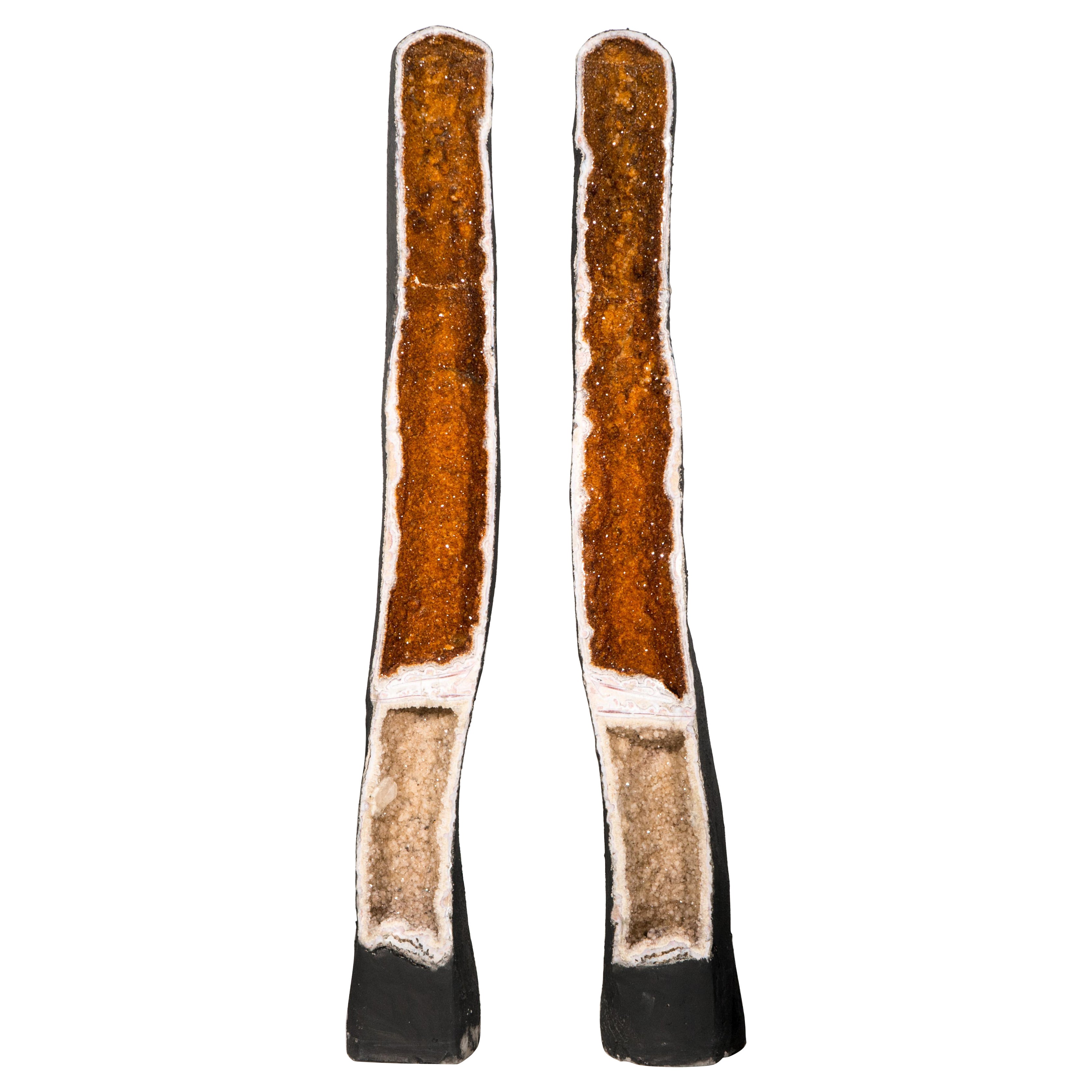 Paar hohe, seltene doppelgeteilte Citrin-Geodes, 6.3 Ft., selten. Groß, golden-orangefarben im Angebot