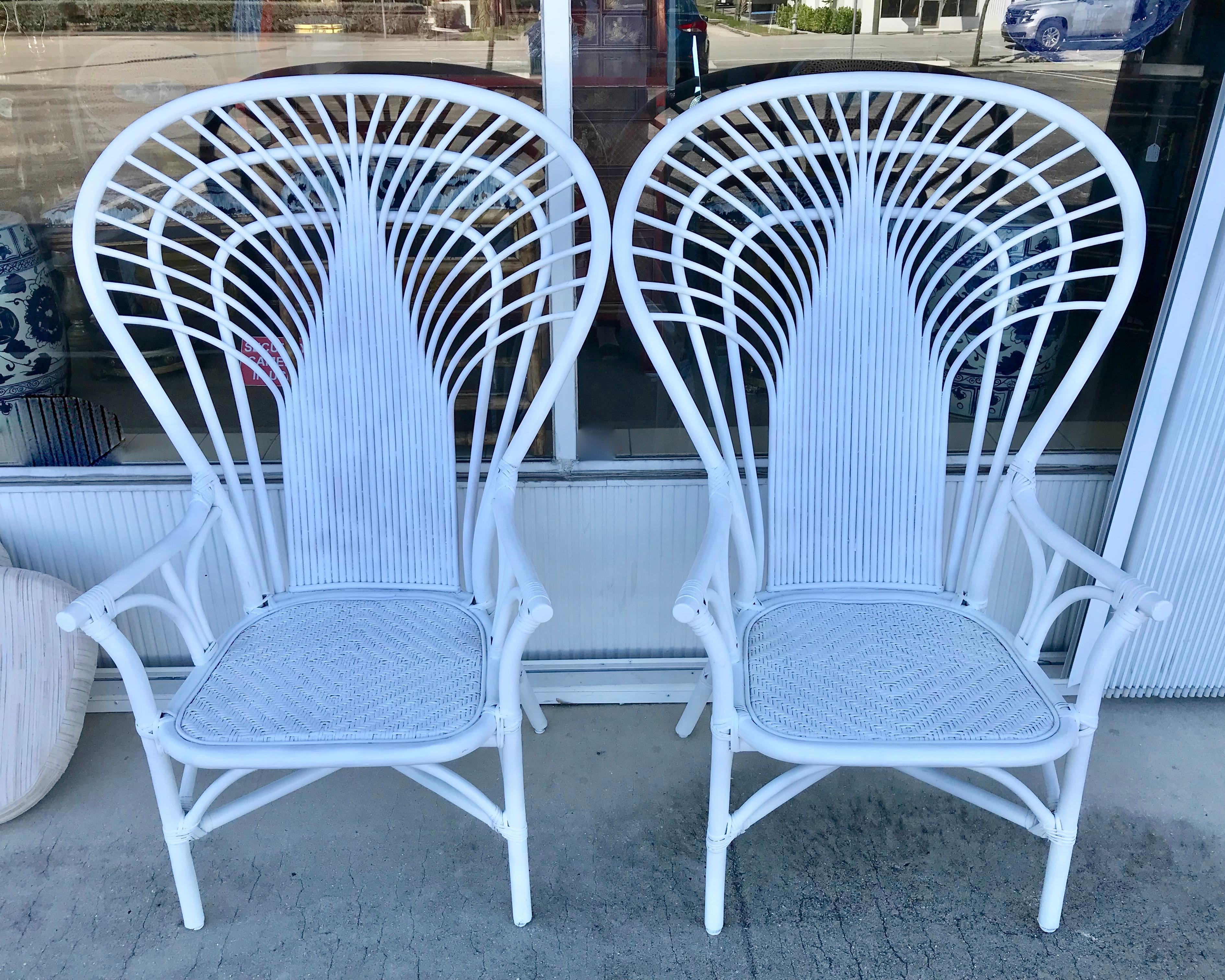 Pair of Tall Rattan Fan Back Armchairs 4