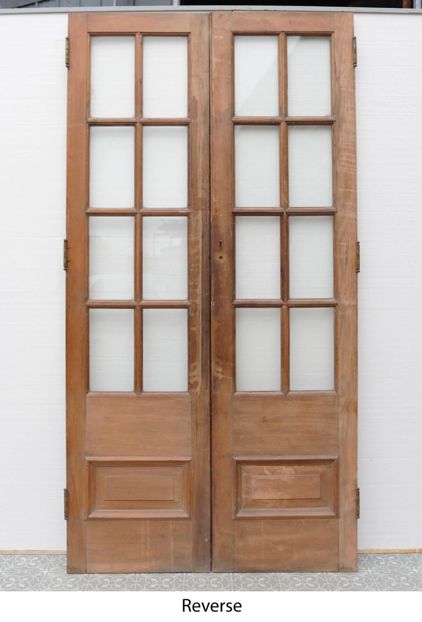 English Pair of Tall Reclaimed Glazed Oak Double Doors For Sale