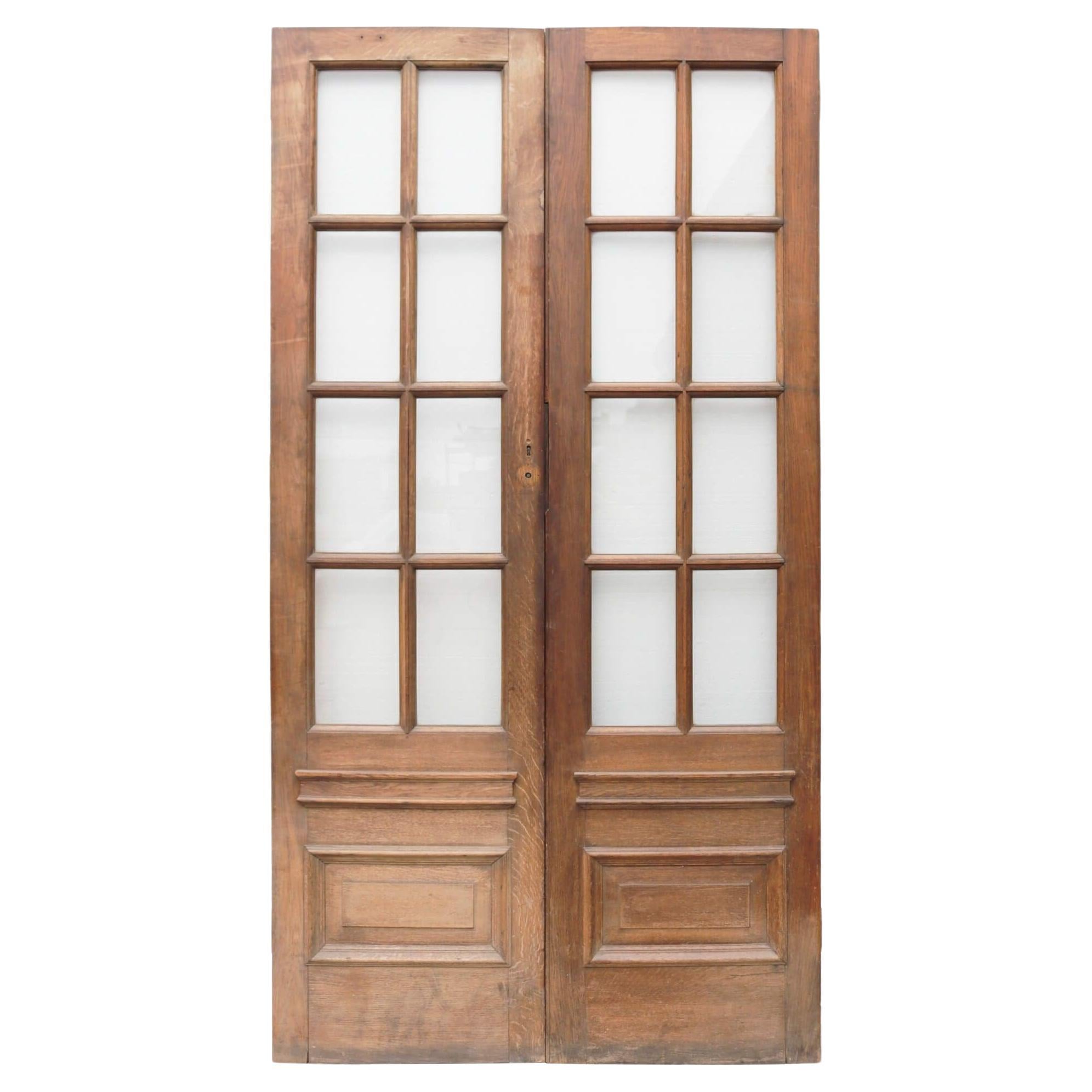 Pair of Tall Reclaimed Glazed Oak Double Doors For Sale