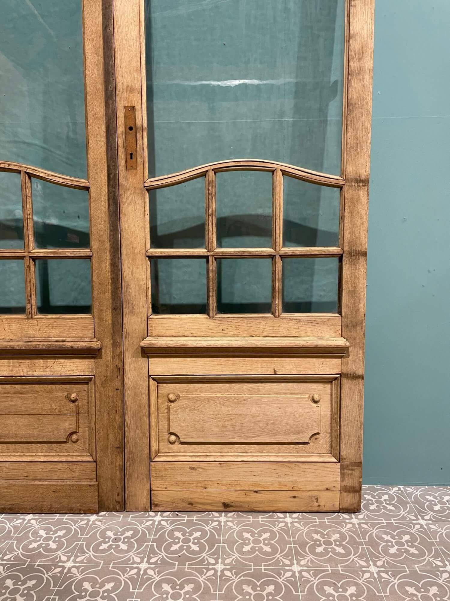 French Pair of Tall Reclaimed Oak Double Doors with Glazing For Sale