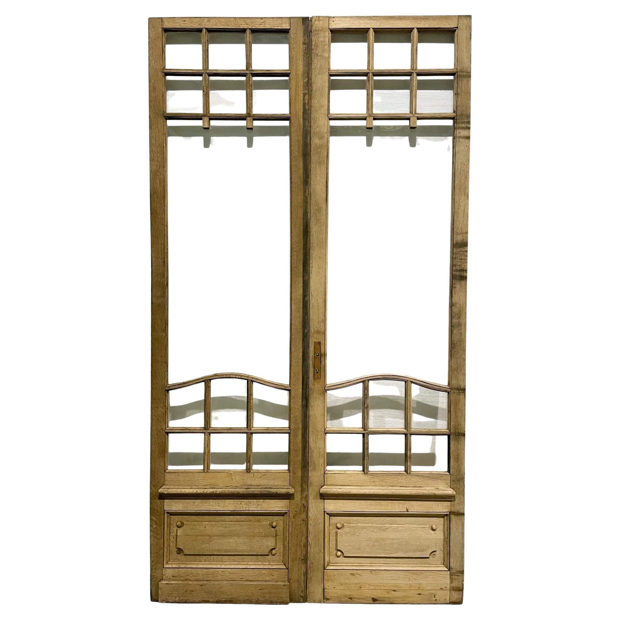 Pair of Tall Reclaimed Oak Double Doors with Glazing For Sale