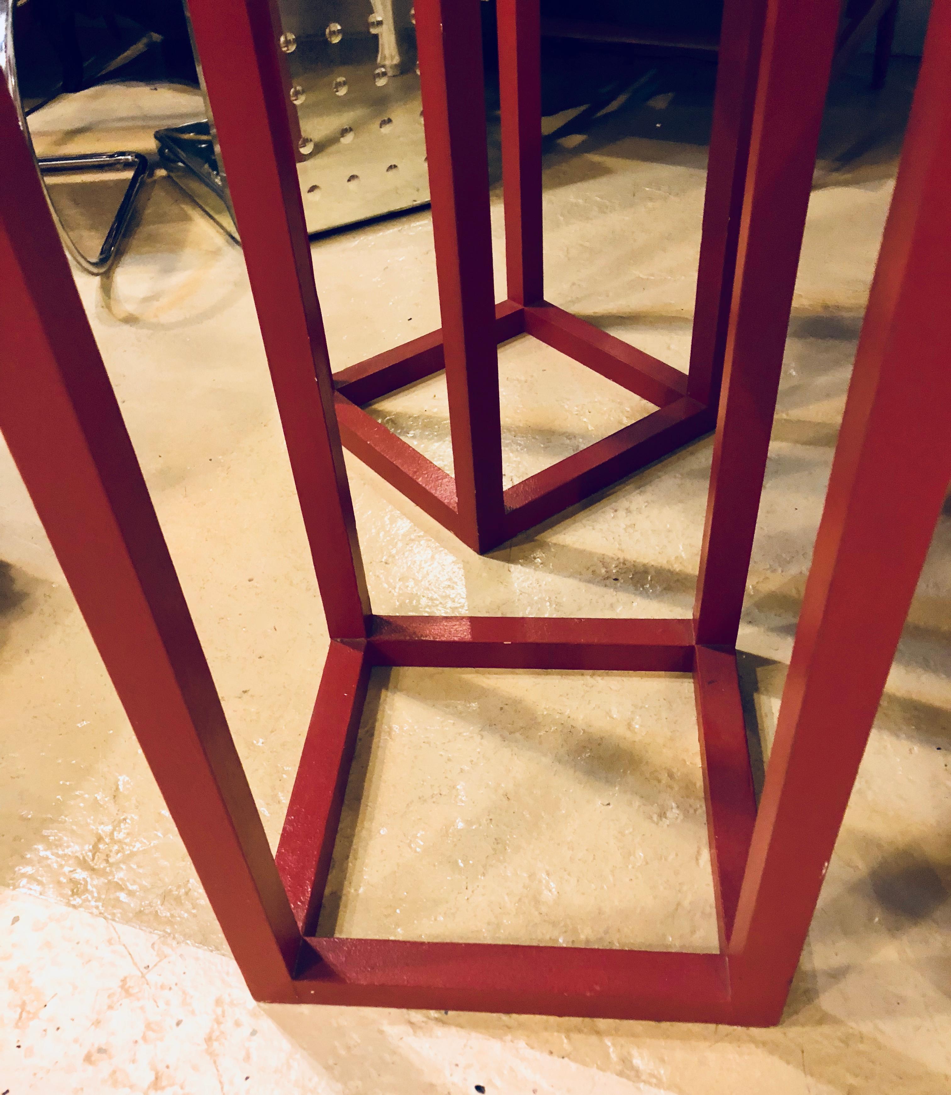Pair of Tall Red Painted Asian Inspired Standing Pedestals 4