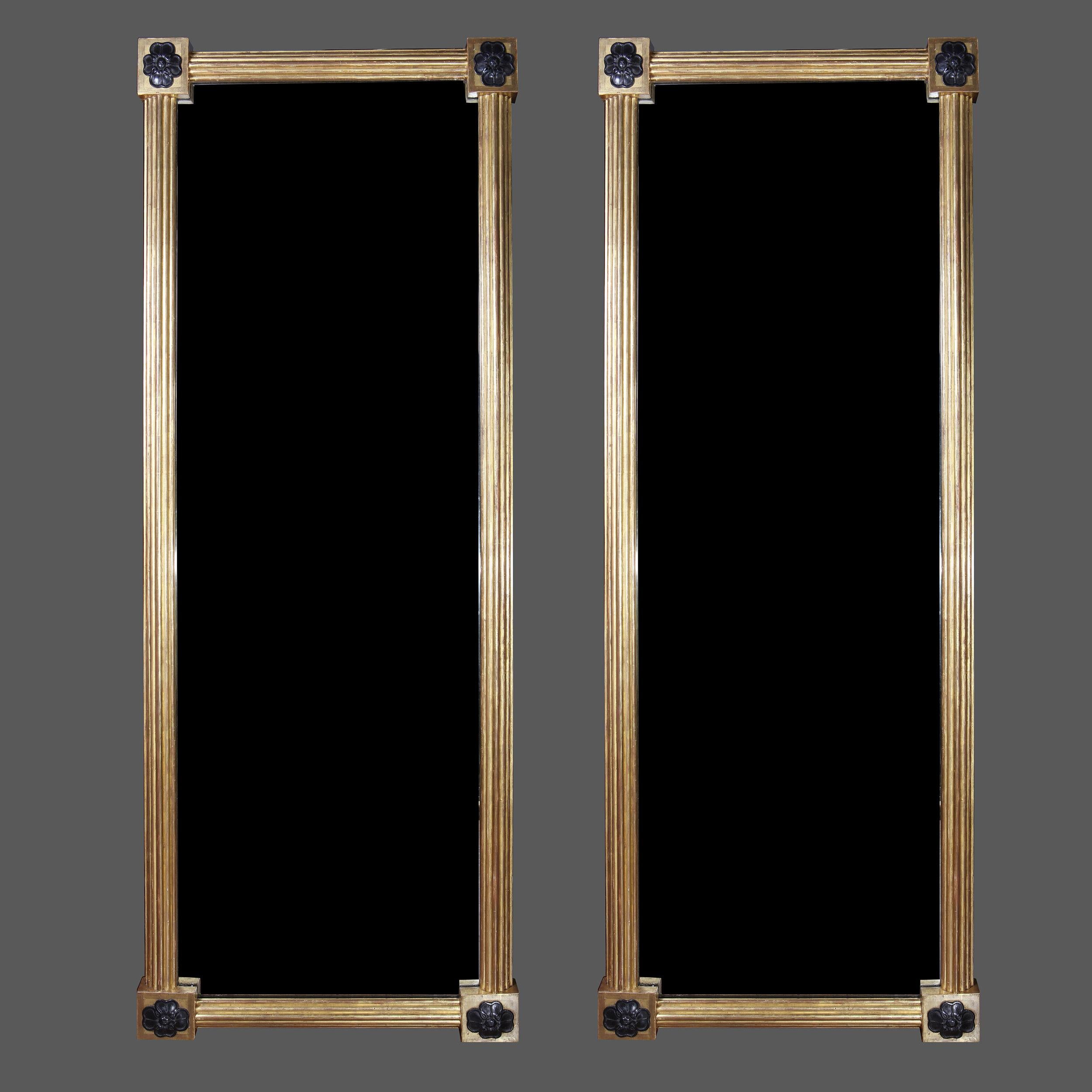 These 19th-century Regency giltwood pier mirrors are impressive pieces of antique furniture that would add elevation and refinement to any room. The dimensions of the mirrors are 203 cm (80 inches) in height and 76 cm (30 inches) in width.

The