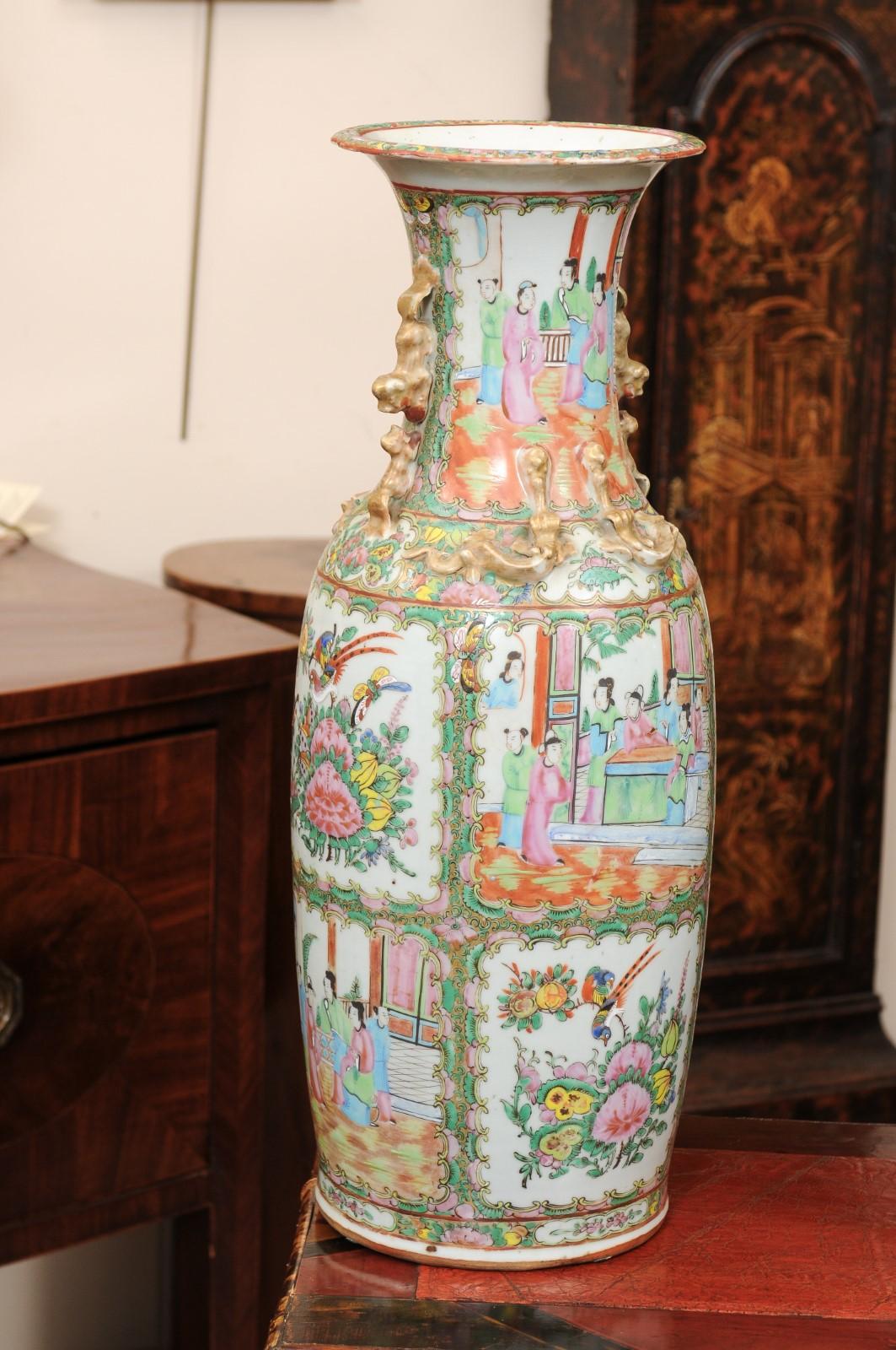 Pair of Tall Rose Medallion Porcelain Vases, Late 19th Century 1