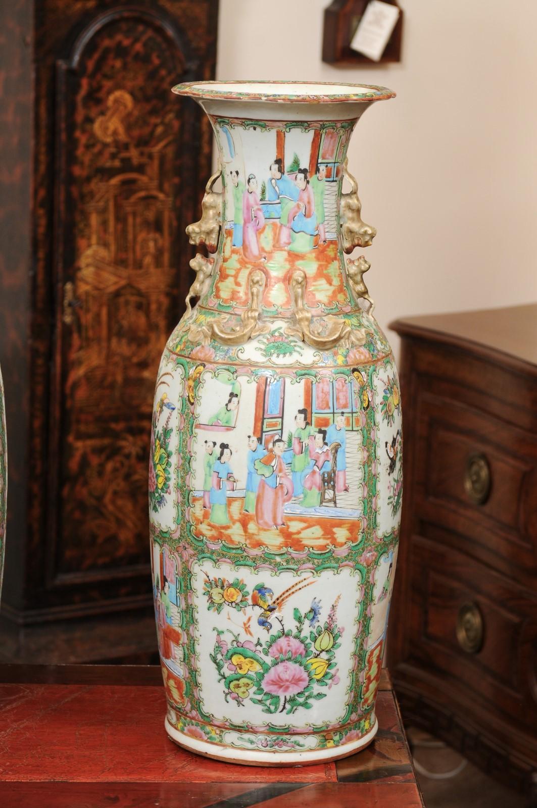Pair of Tall Rose Medallion Porcelain Vases, Late 19th Century 2