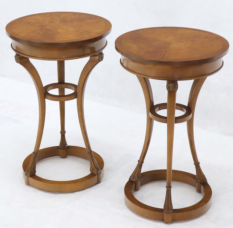 Pair of Tall Round Pedestal Shape Side End Tables on Tri Legged Bases