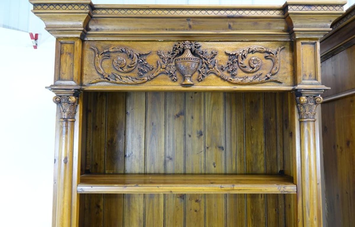 Pair of Tall Rustic Wood Carved Bookcases  In Good Condition For Sale In Newmanstown, PA