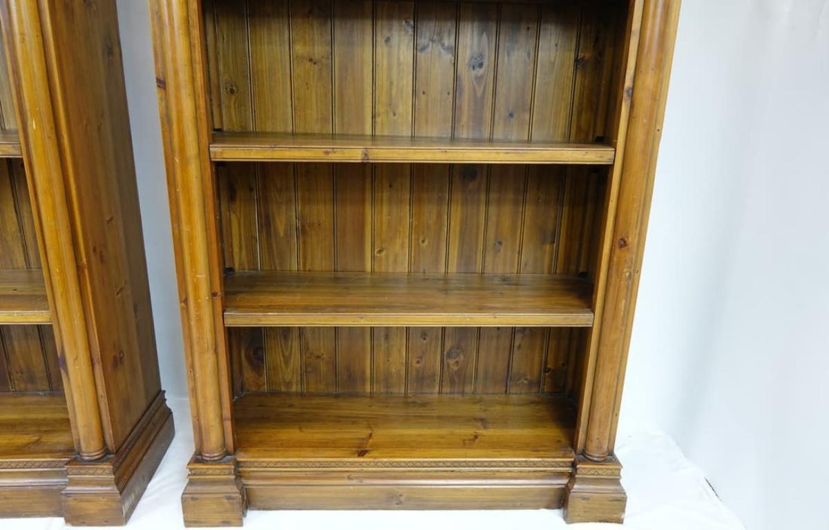 Pair of Tall Rustic Wood Carved Bookcases  For Sale 1