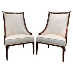 Pair of Tall Sculptural American Mid Century Modern Lounge Chairs in Walnut