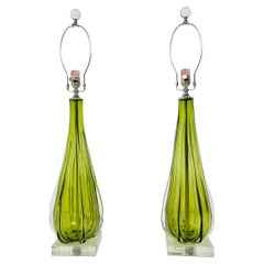 Pair of Tall Seguso Murano Sommerso Glass Table Lamps