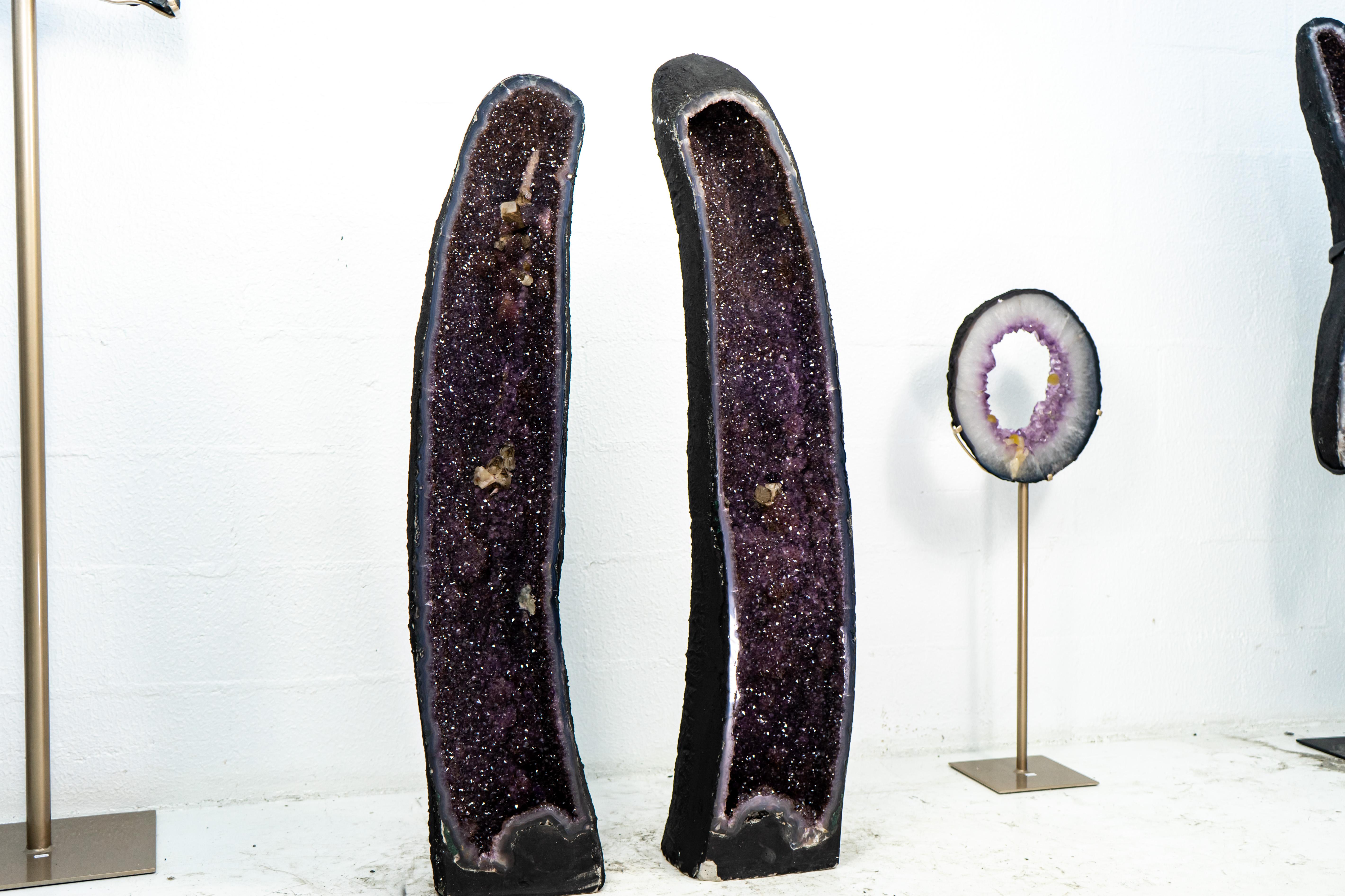 Pair of Tall Shiny Amethyst Cathedral Geodes For Sale 5