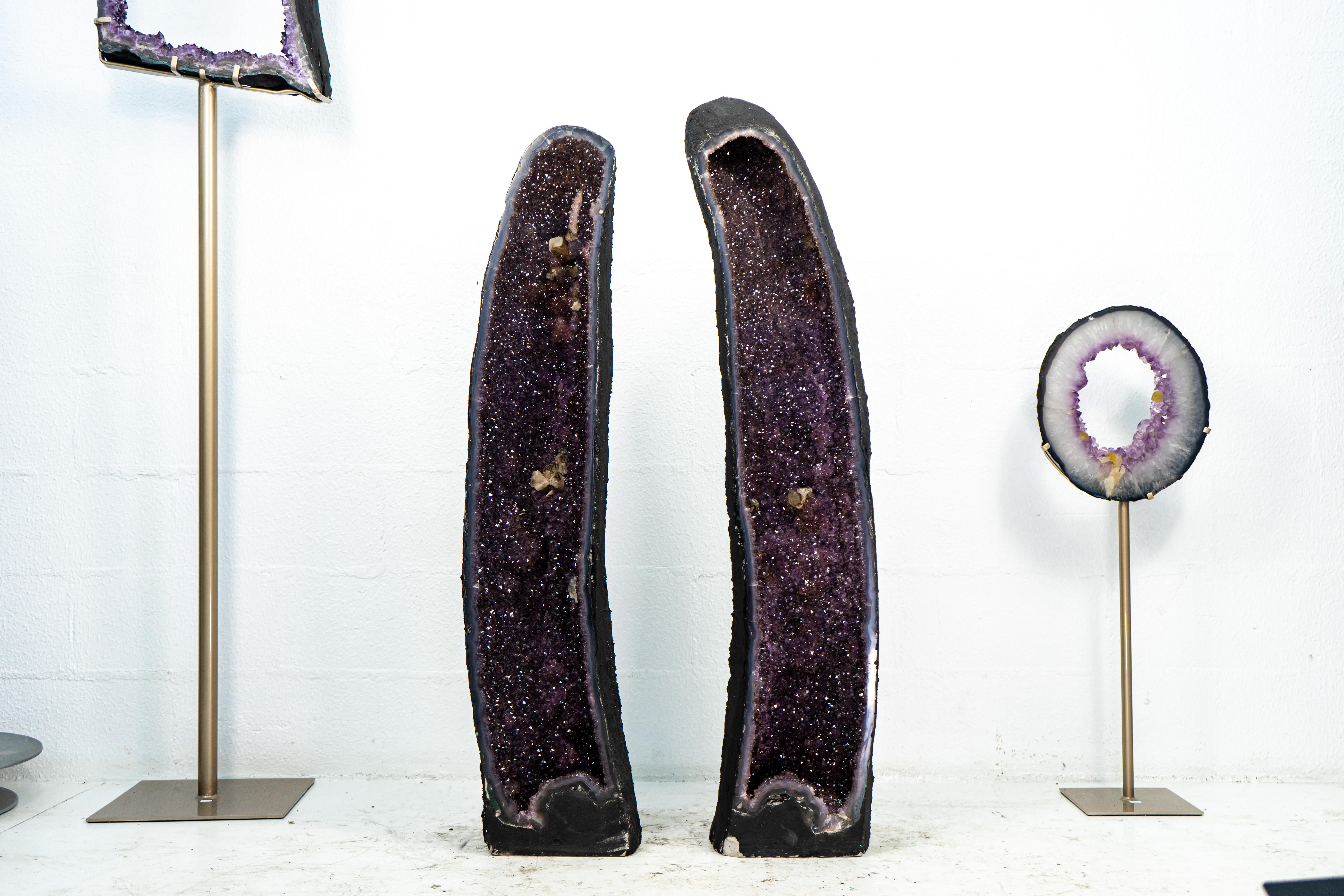 Pair of Tall Shiny Amethyst Cathedral Geodes For Sale 6
