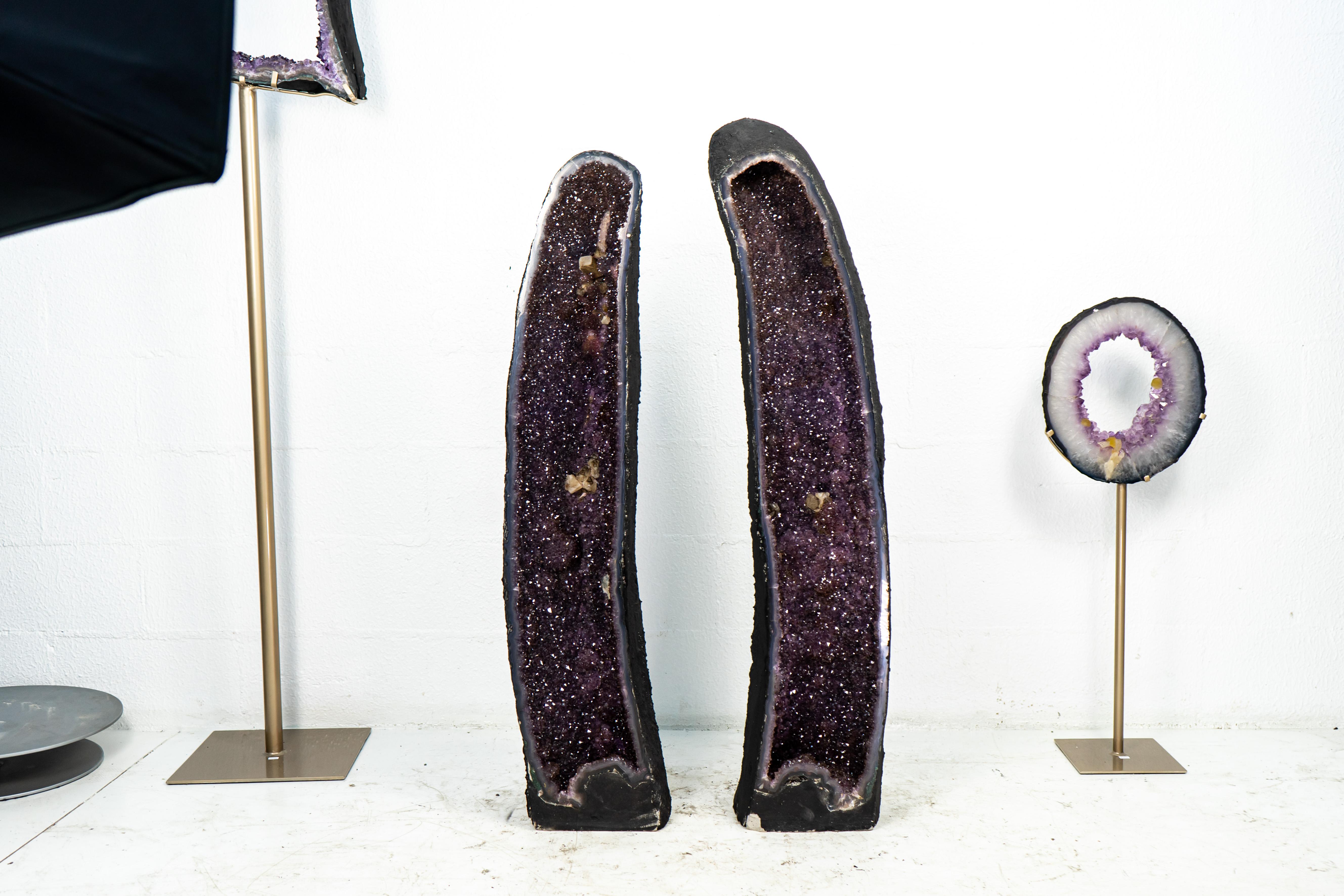 Pair of Tall Shiny Amethyst Cathedral Geodes For Sale 7