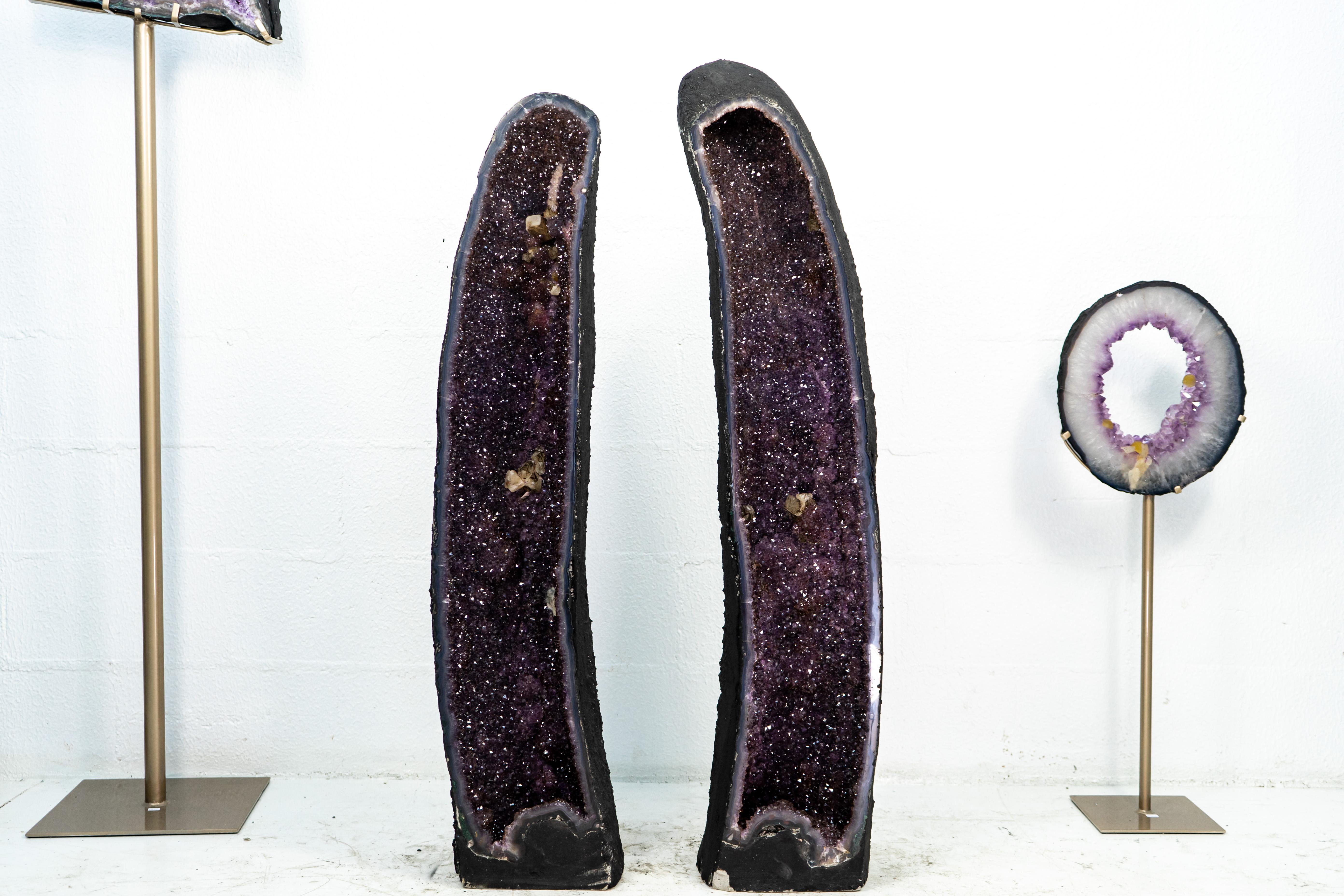 Book-matching and with rare qualities, these geodes are ready to become the conversation starter for your décor, be it your house, office, or crystal collection.

A one-of-a-kind masterpiece we bring to you, this pair of Amethyst Cathedral Geodes