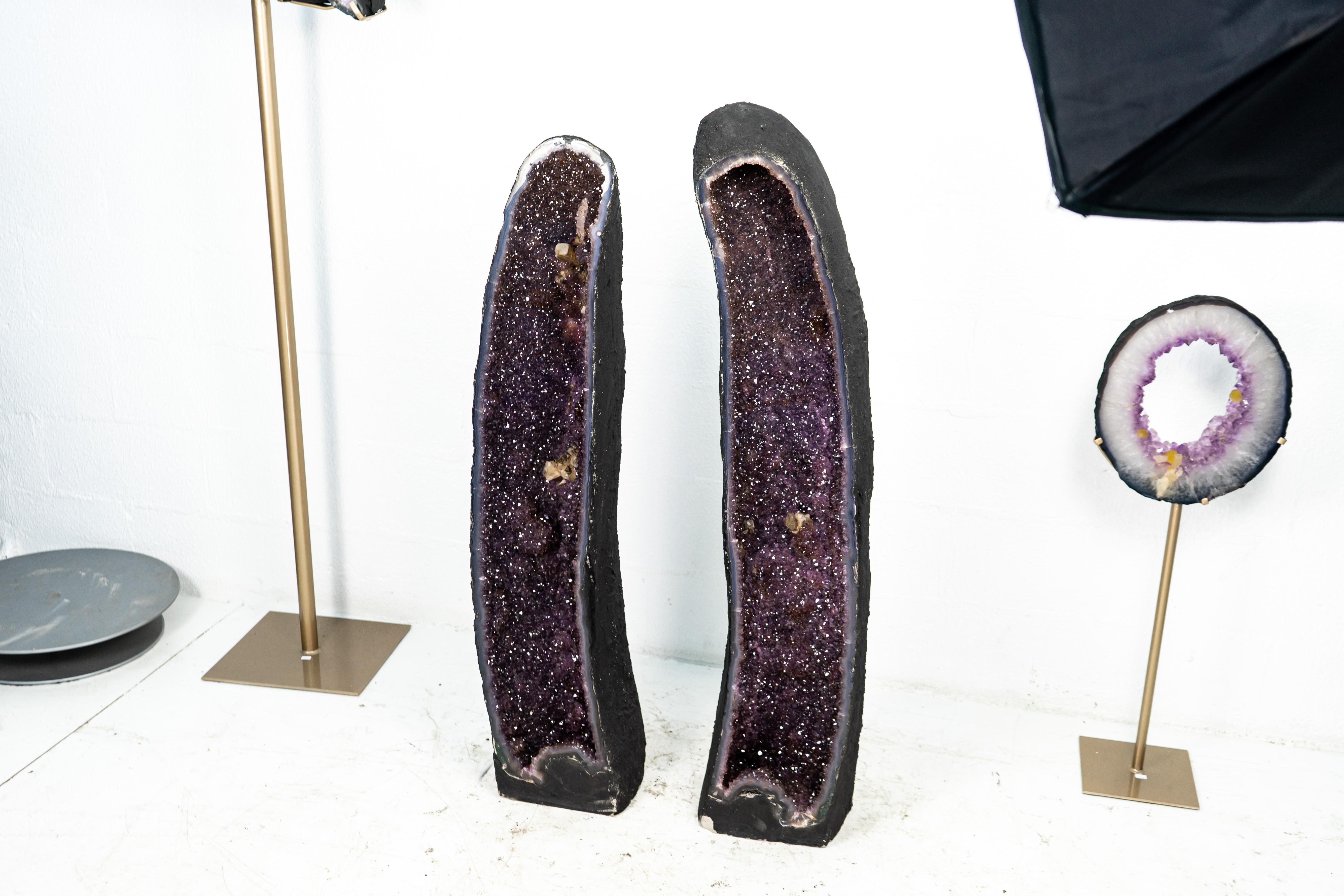 Pair of Tall Shiny Amethyst Cathedral Geodes For Sale 1