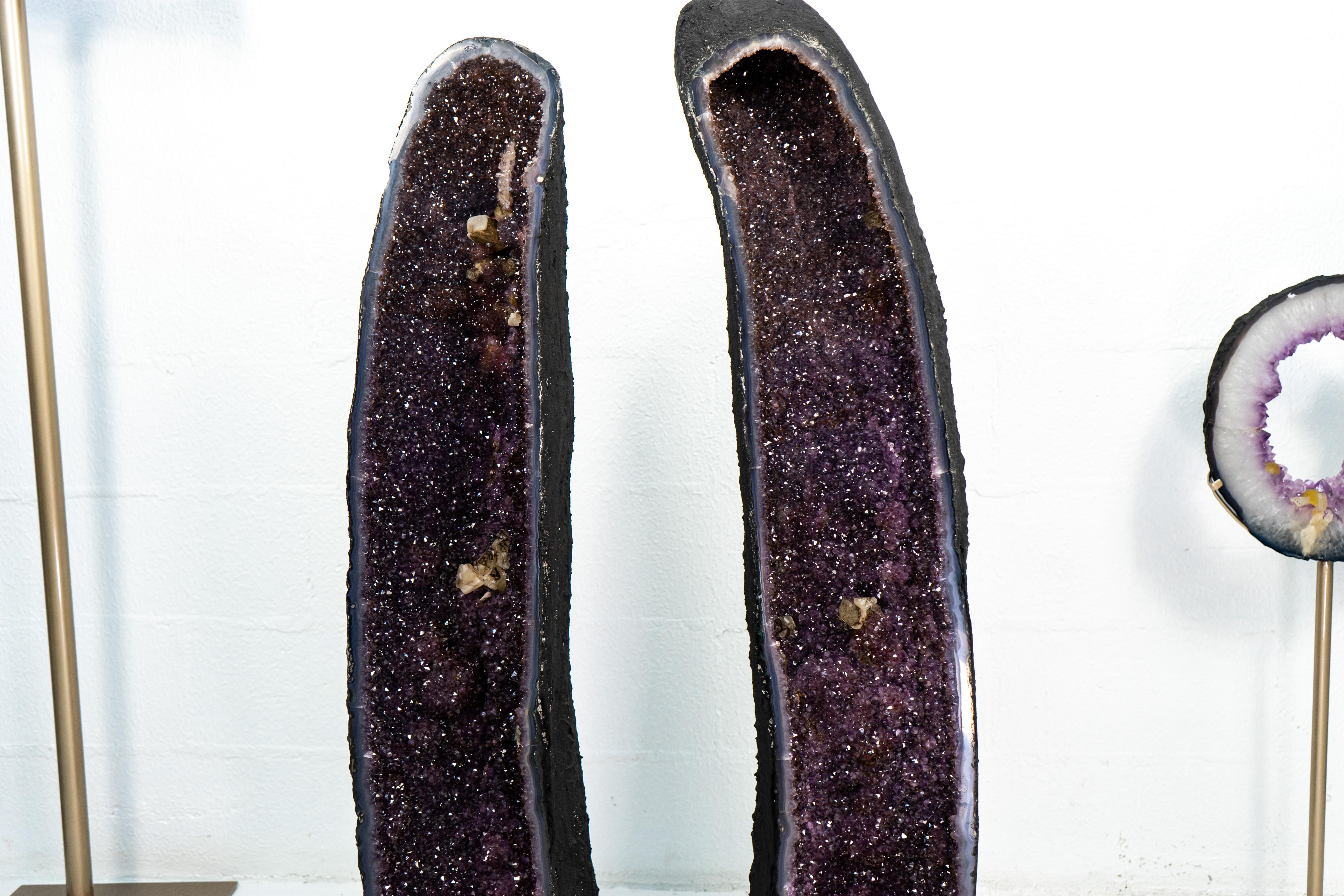 Pair of Tall Shiny Amethyst Cathedral Geodes For Sale 2