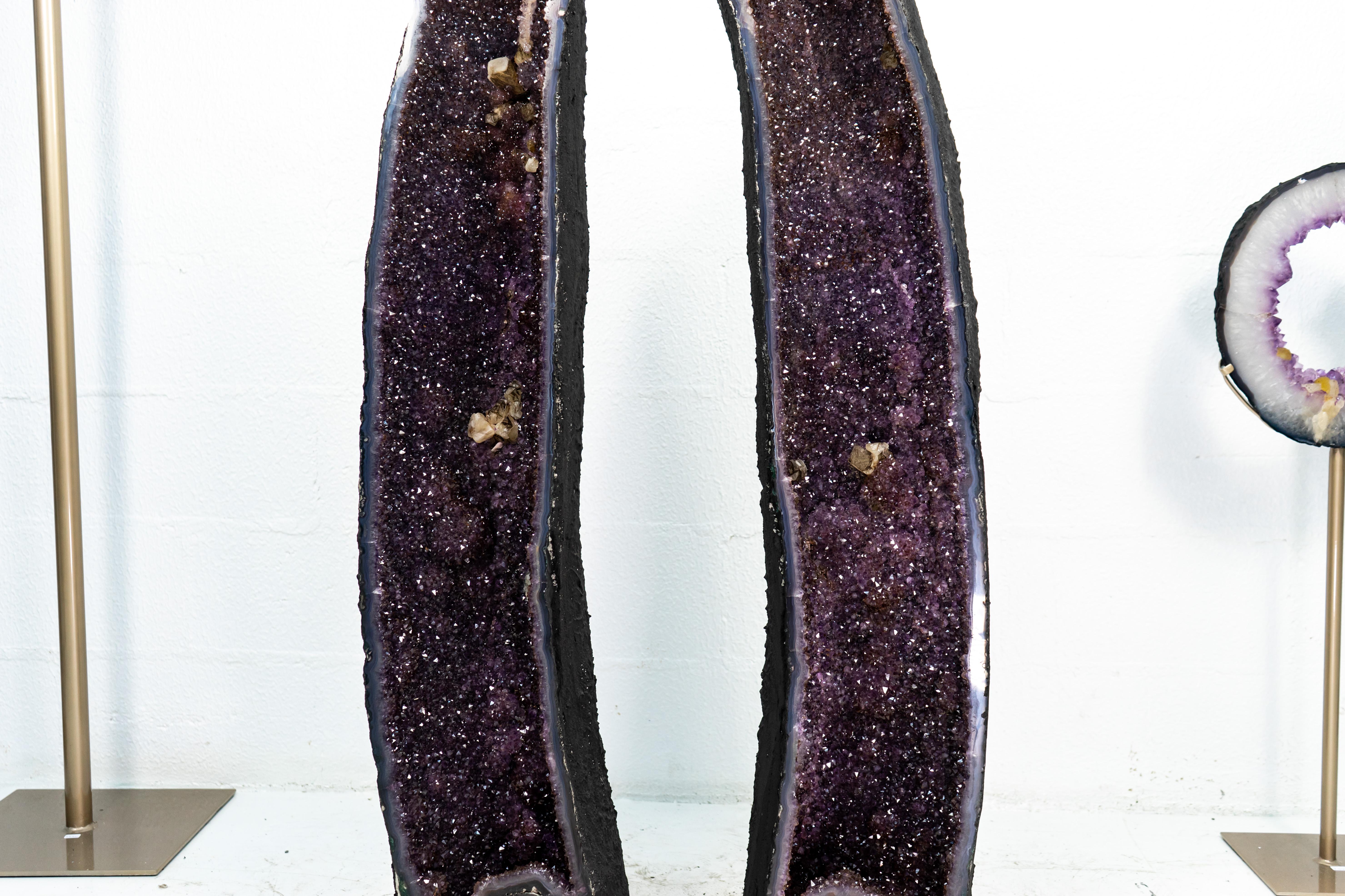 Pair of Tall Shiny Amethyst Cathedral Geodes For Sale 3