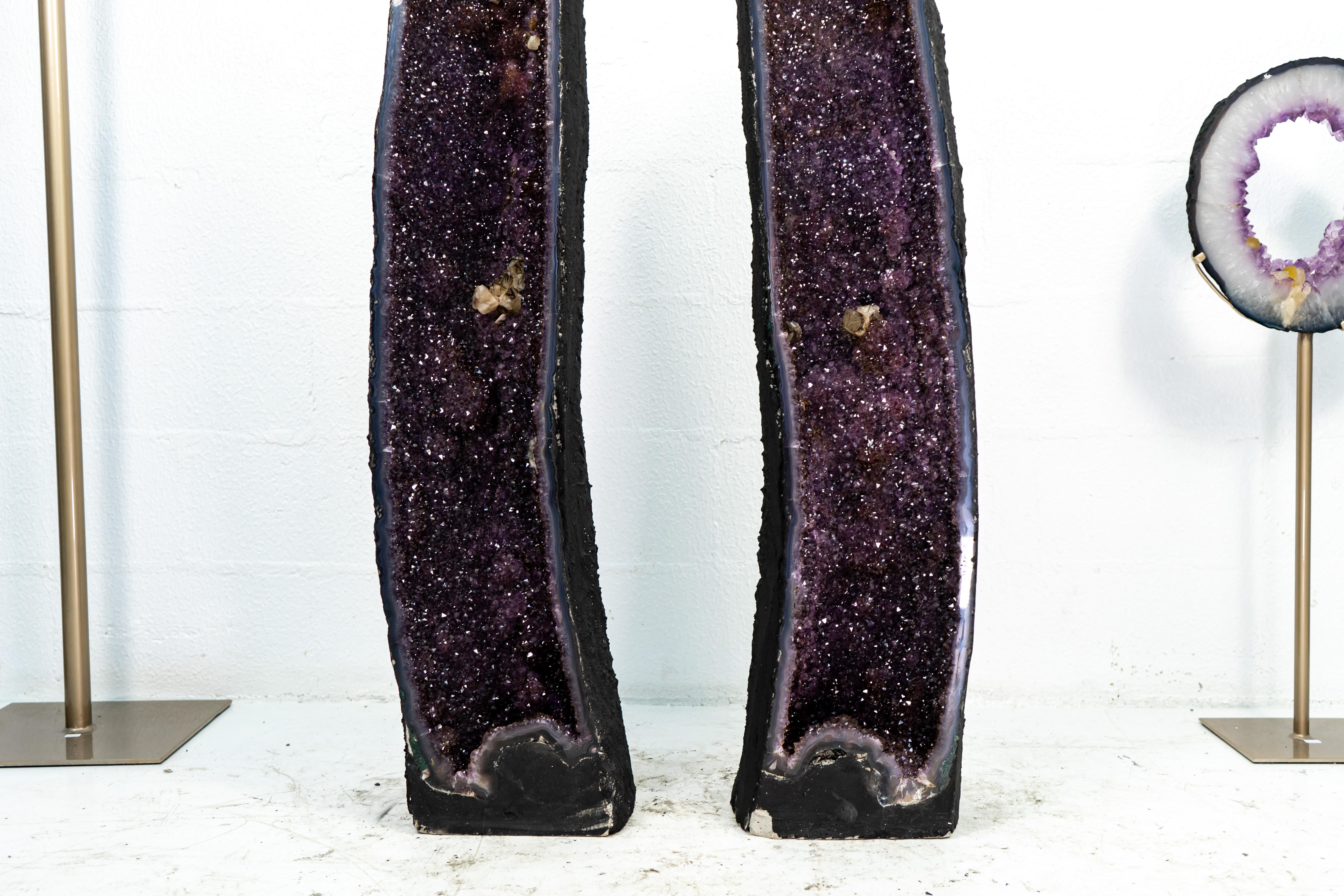 Pair of Tall Shiny Amethyst Cathedral Geodes For Sale 4