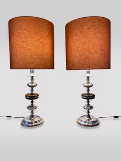 Pareja de Lámparas de Mesa Candelabro Altas de Plata con Tulipas de Color Naranja