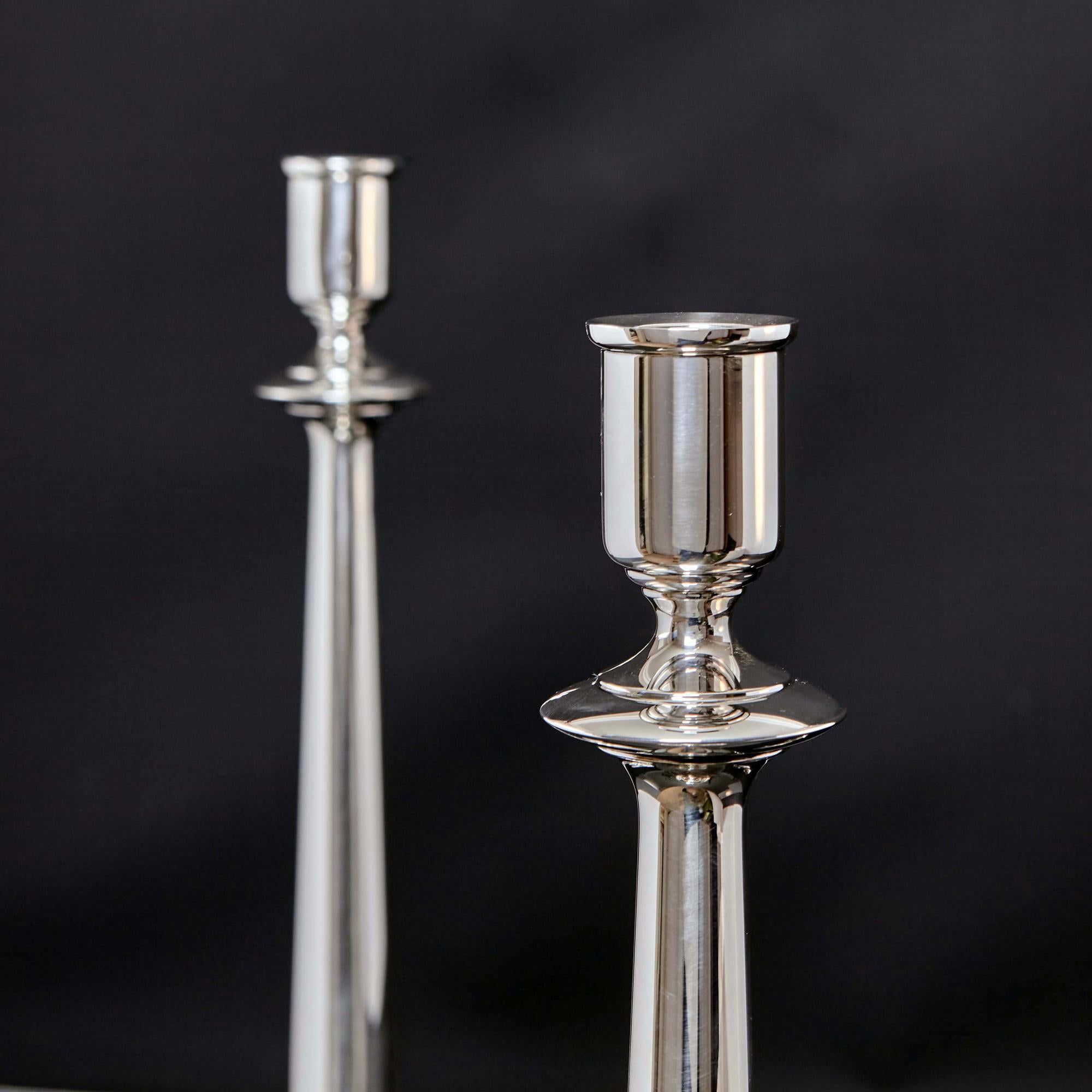 20th Century Pair of Tall Silver Candlesticks