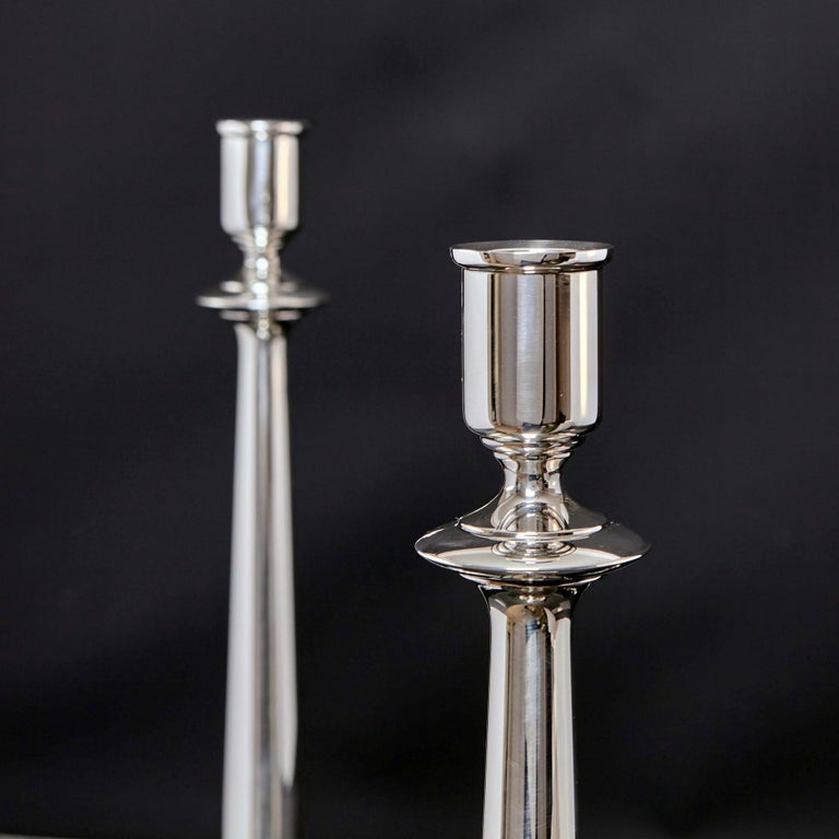 20th Century Pair of Tall Silver Candlesticks For Sale