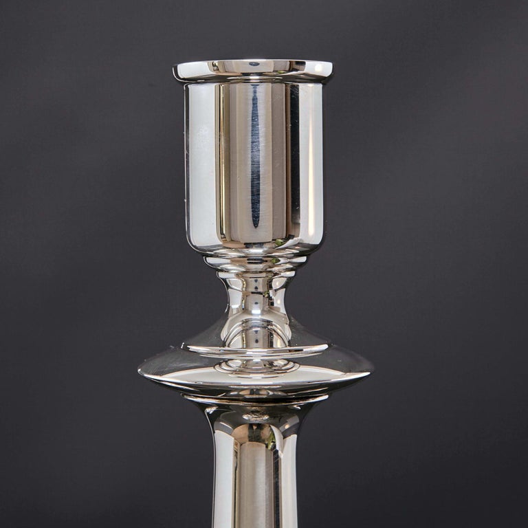 Sterling Silver Pair of Tall Silver Candlesticks For Sale