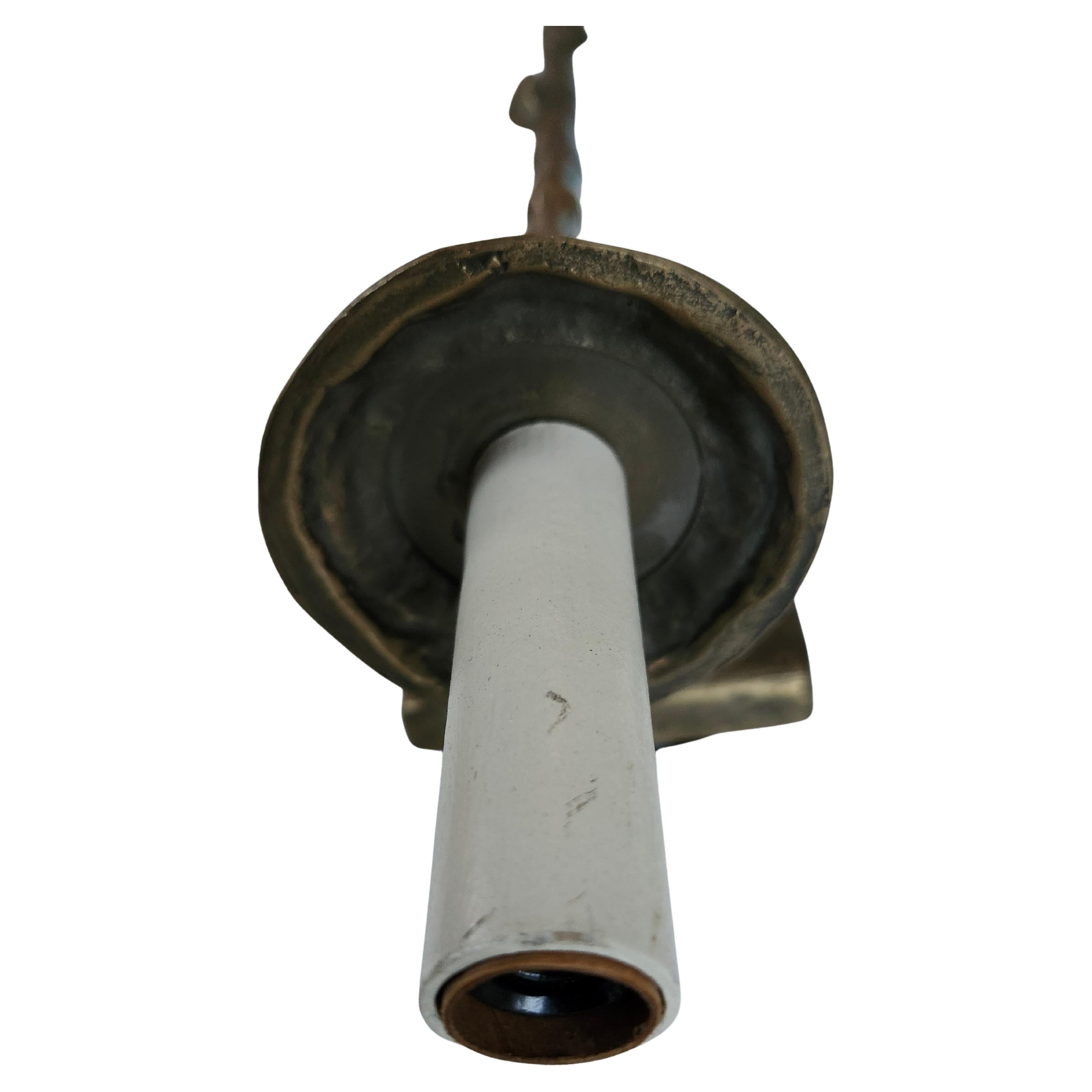 Pair of Tall Slender Single Light Bronze Brutalist Wall Sconces C1970 In Good Condition In Port Jervis, NY