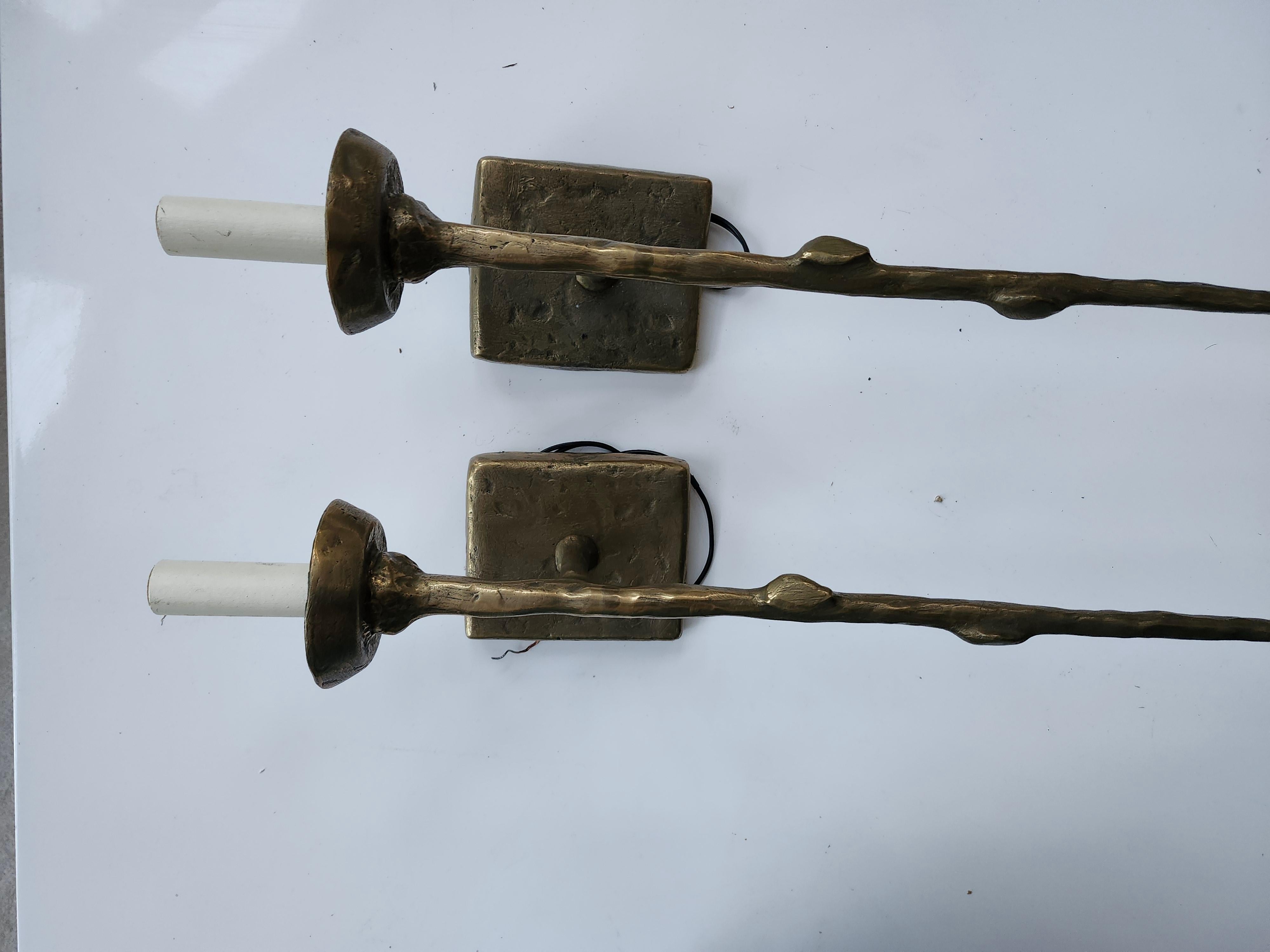 Pair of Tall Slender Single Light Bronze Brutalist Wall Sconces C1970 3