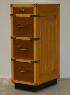 Pair of Tall Slim Vintage Military Campaign Side End Lamp Wine Table Drawers