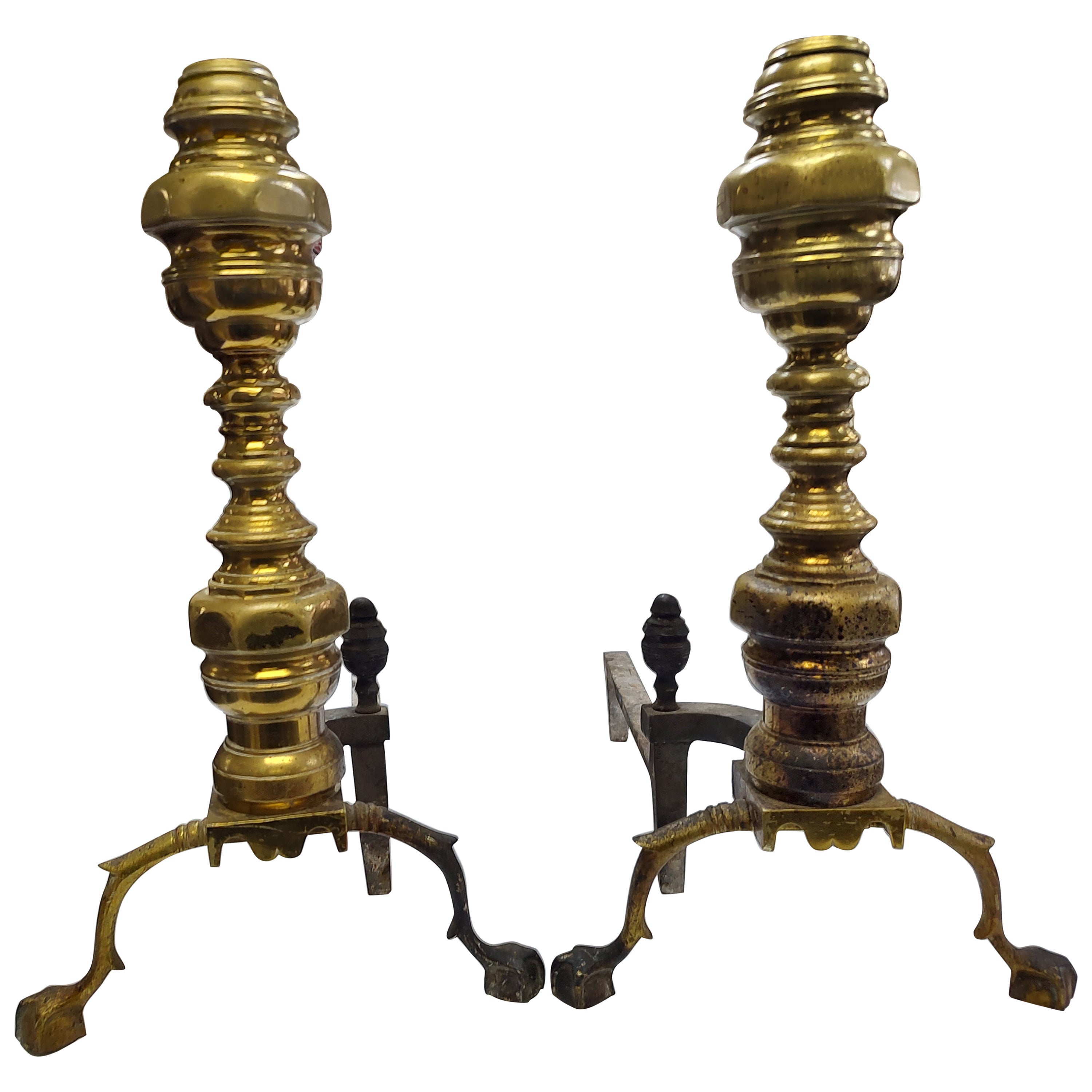 Pair of Tall Solid Brass Harvin Co. Federal Style Andirons For Sale 1