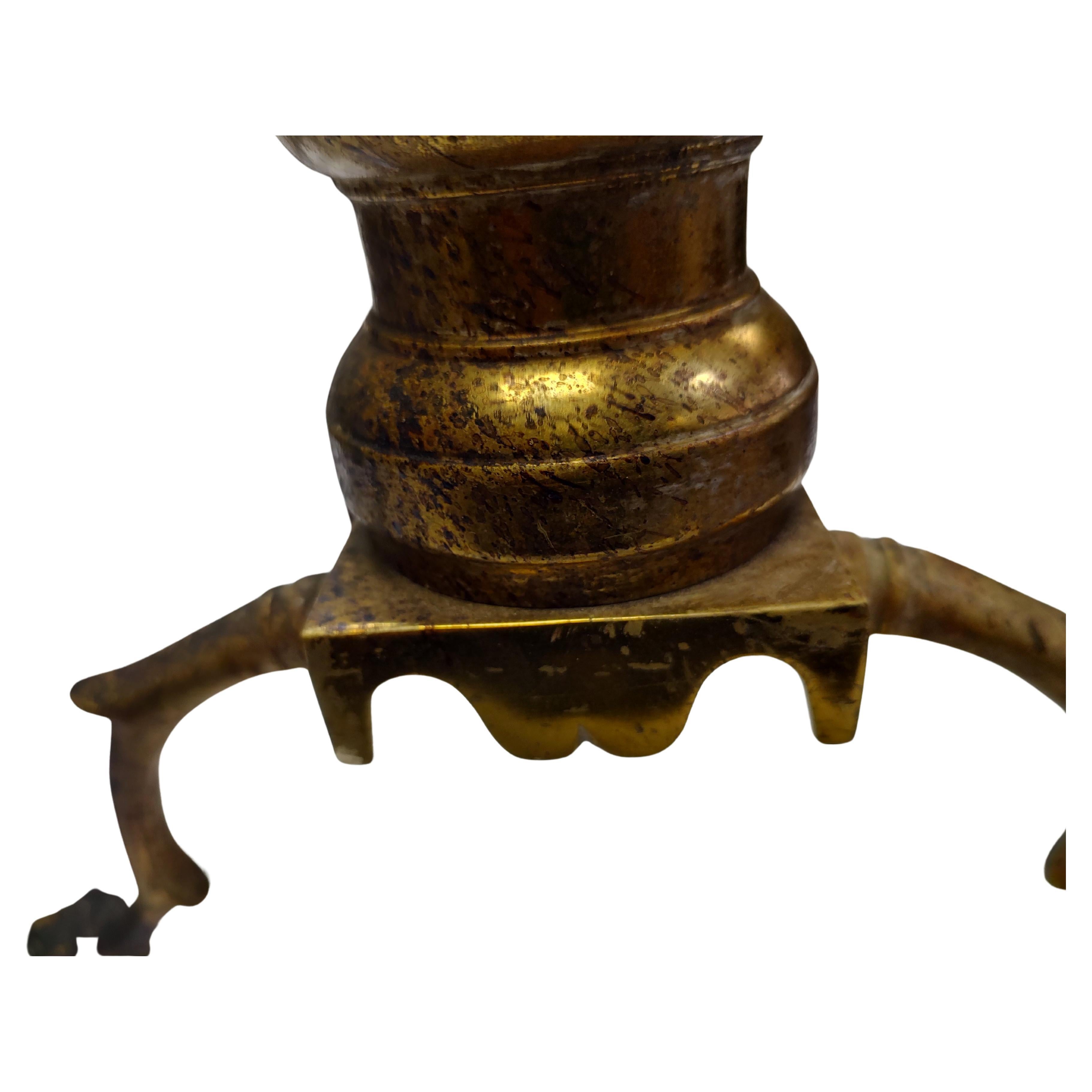 Fabulous pair of Federal style andirons made from high quality cast brass pieces assembled. Tall and elegant in excellent vintage condition with minimal wear. Have not been polished. These can be parcel posted.