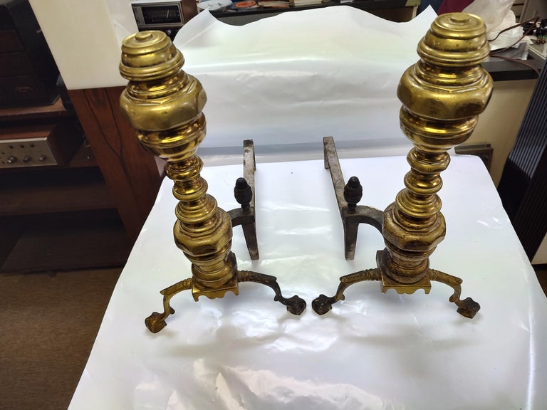 Pair of Tall Solid Brass Harvin Co. Federal Style Andirons For Sale at  1stDibs