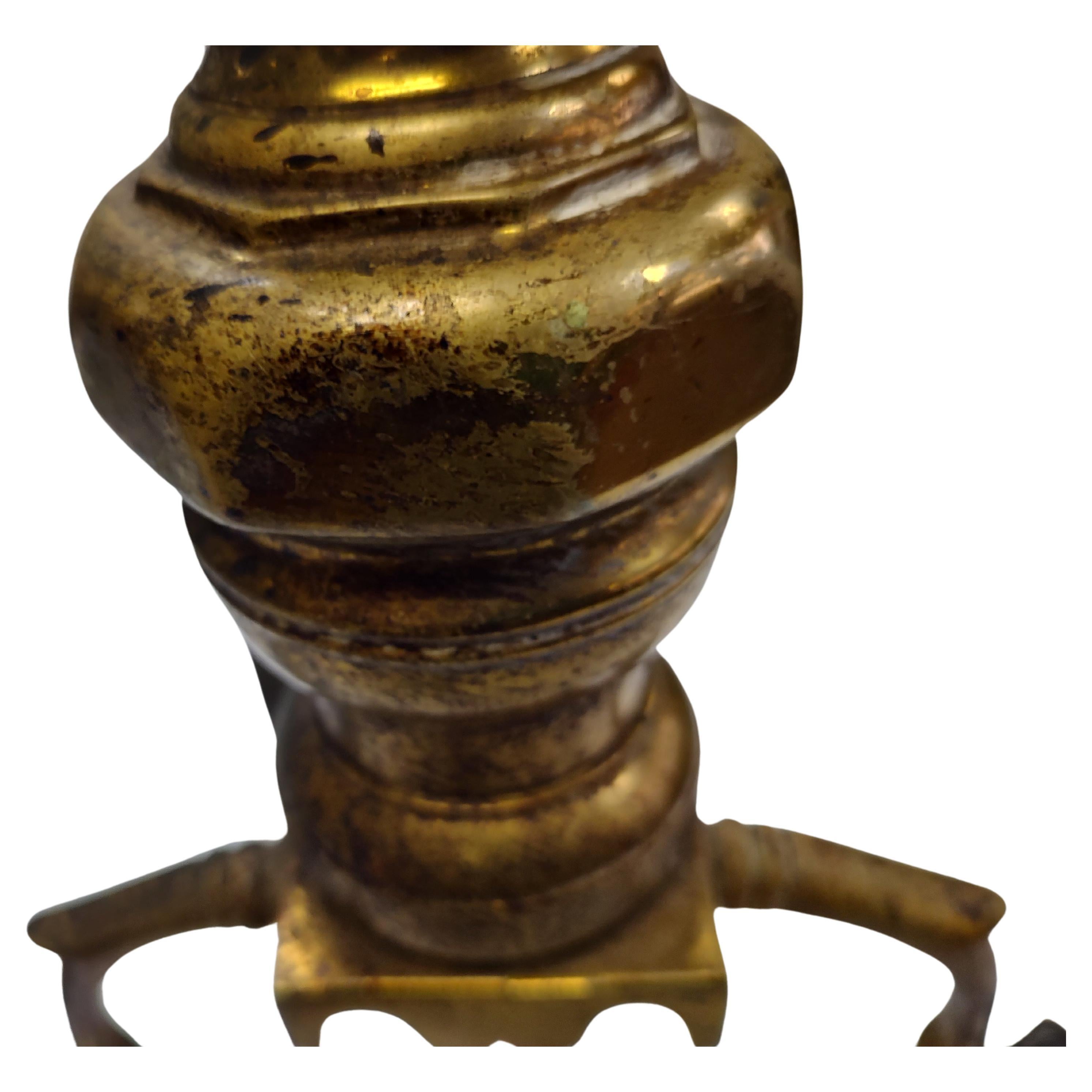 Mid-20th Century Pair of Tall Solid Brass Harvin Co. Federal Style Andirons For Sale