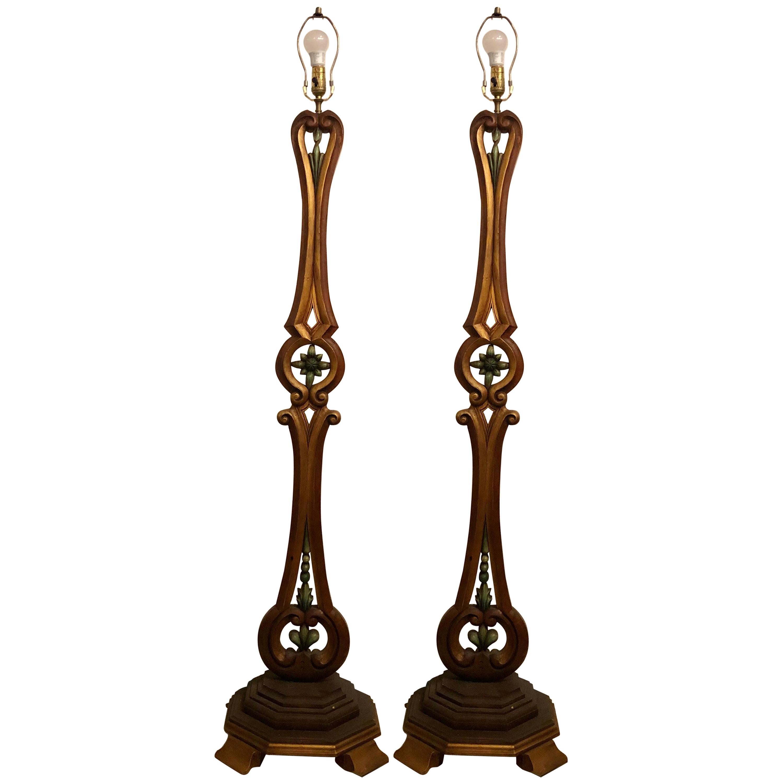 Pair of Tall Standing Venetian Style Floor Lamps