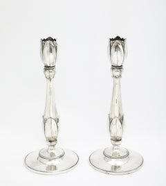 Pair of Tall Sterling Silver Art Nouveau-Style Flower-Form Candlesticks