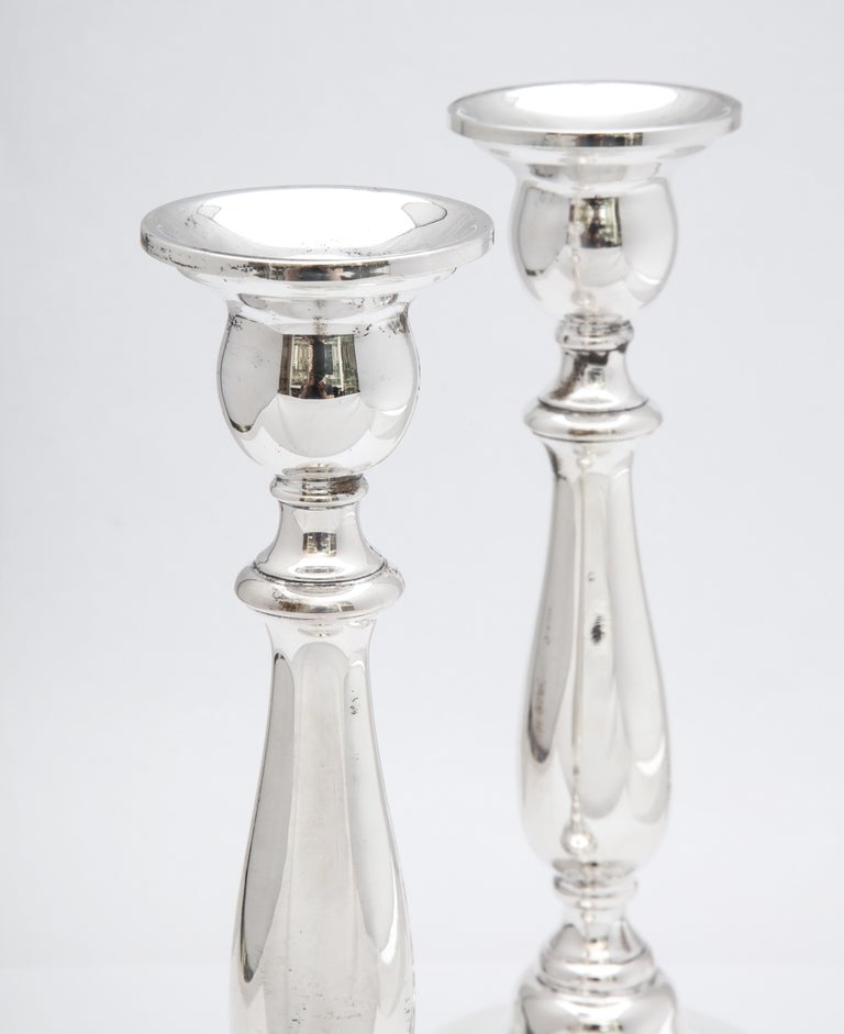 Pair of Tall Sterling Silver Empire-Style Candlesticks For Sale 5
