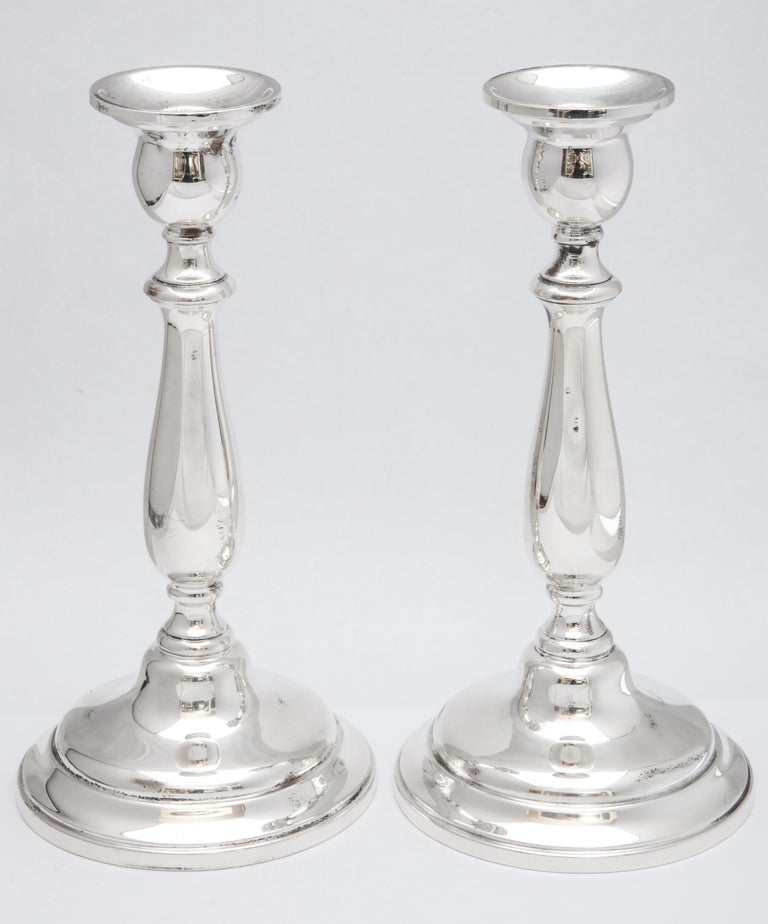 Pair of Tall Sterling Silver Empire-Style Candlesticks For Sale 6