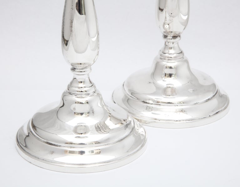 American Pair of Tall Sterling Silver Empire-Style Candlesticks For Sale