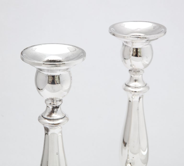 Pair of Tall Sterling Silver Empire-Style Candlesticks In Good Condition For Sale In New York, NY