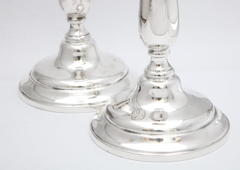 Pair of Tall Sterling Silver Empire-Style Candlesticks For Sale 1